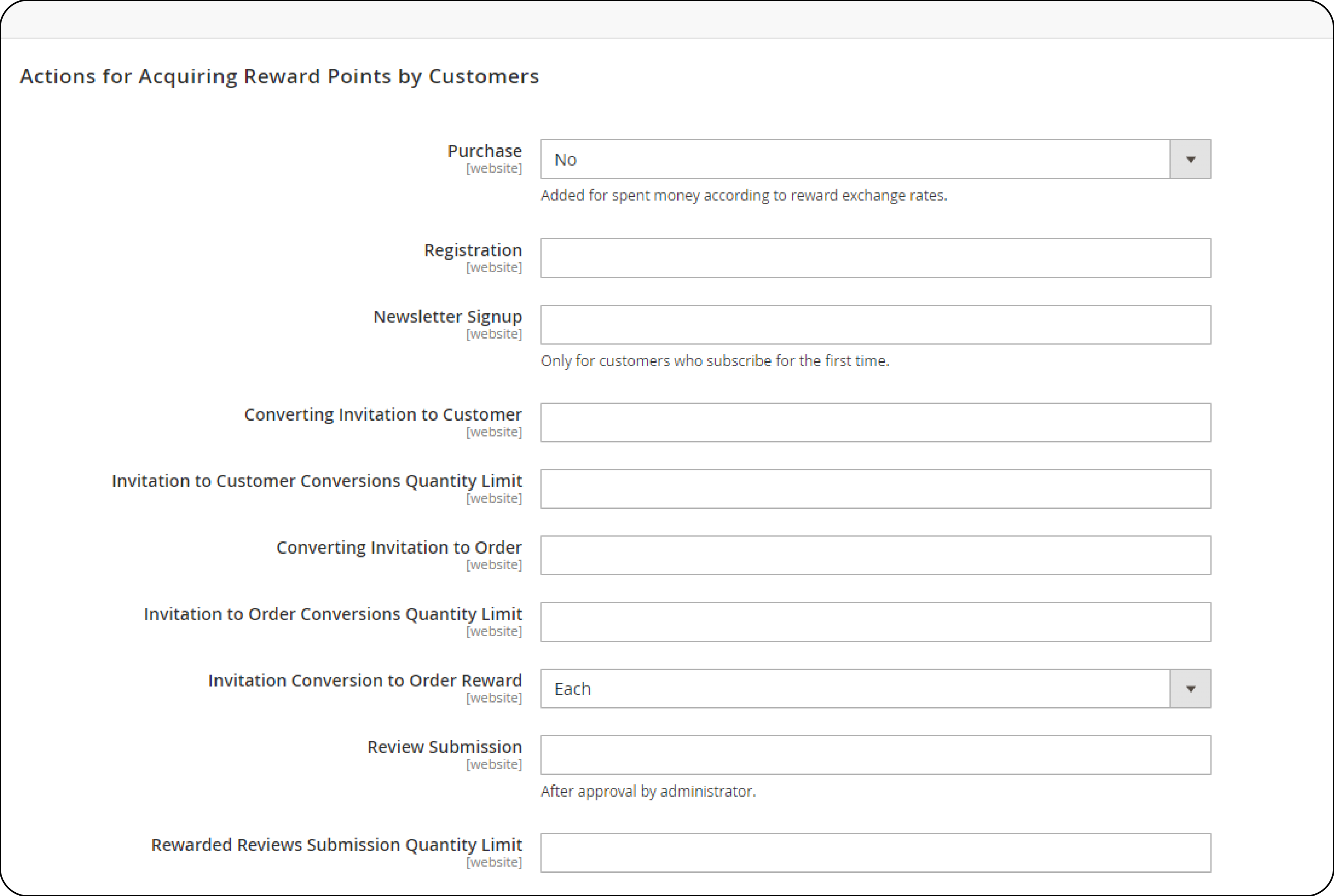 Defining customer actions for acquiring reward points on Magento platform