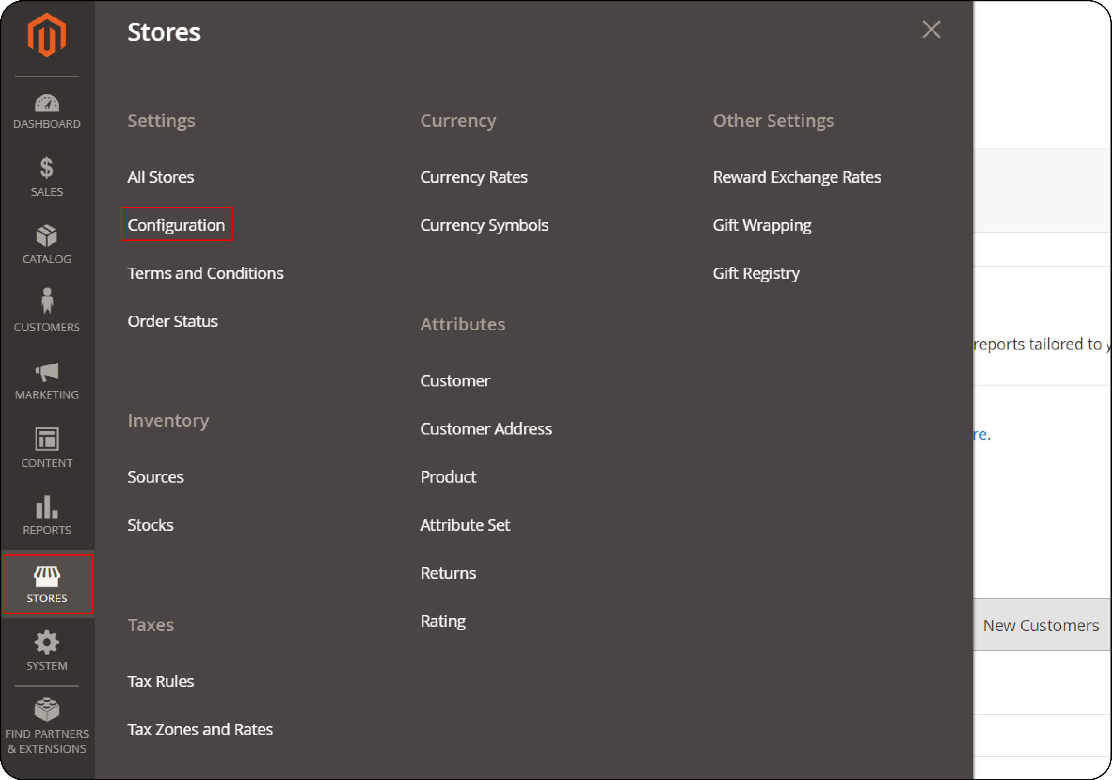 Step 1 to set up price scope in Magento 2 showing navigation to configuration settings