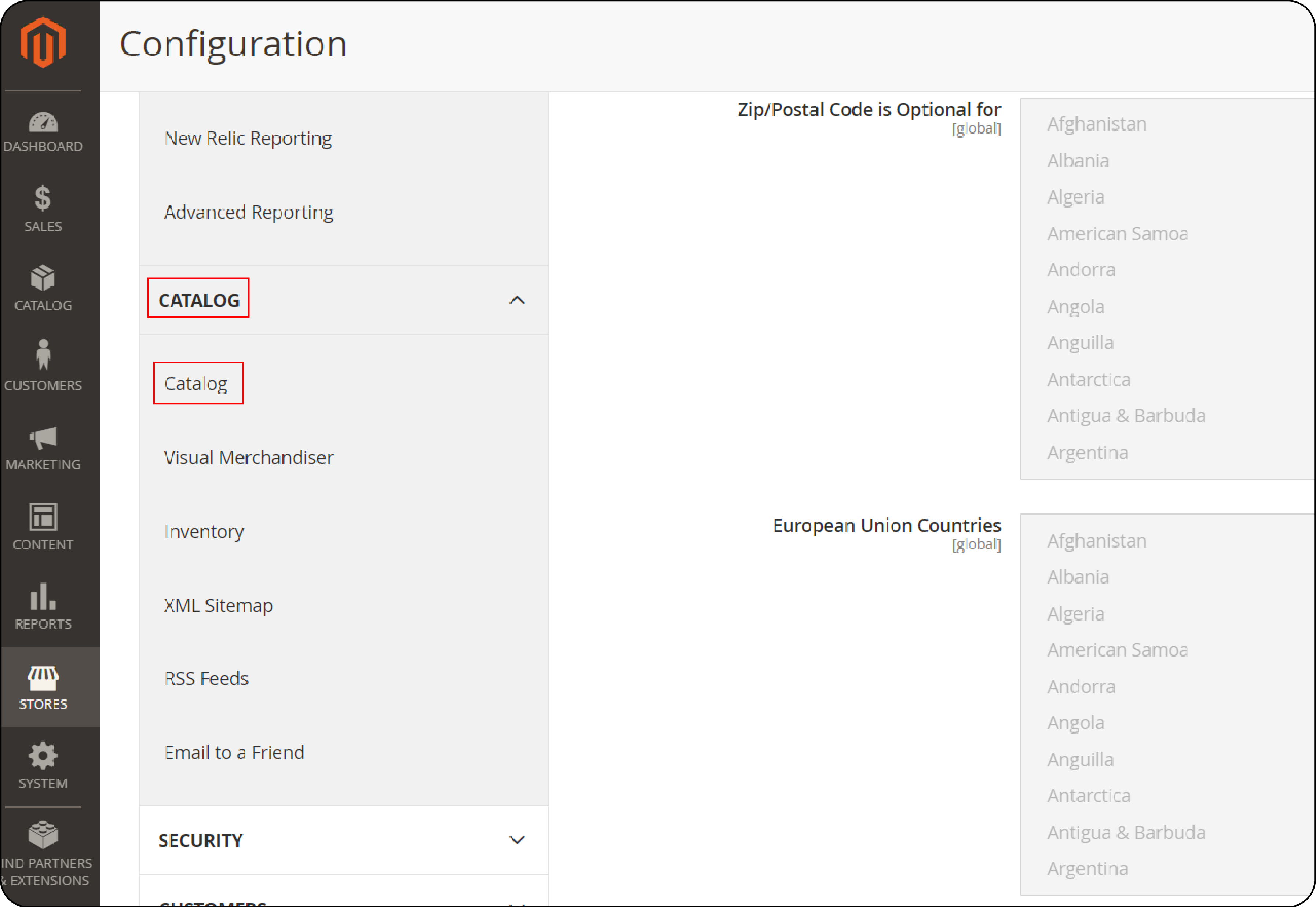 Step 2 for Magento 2 price scope adjustment showing catalog settings selection