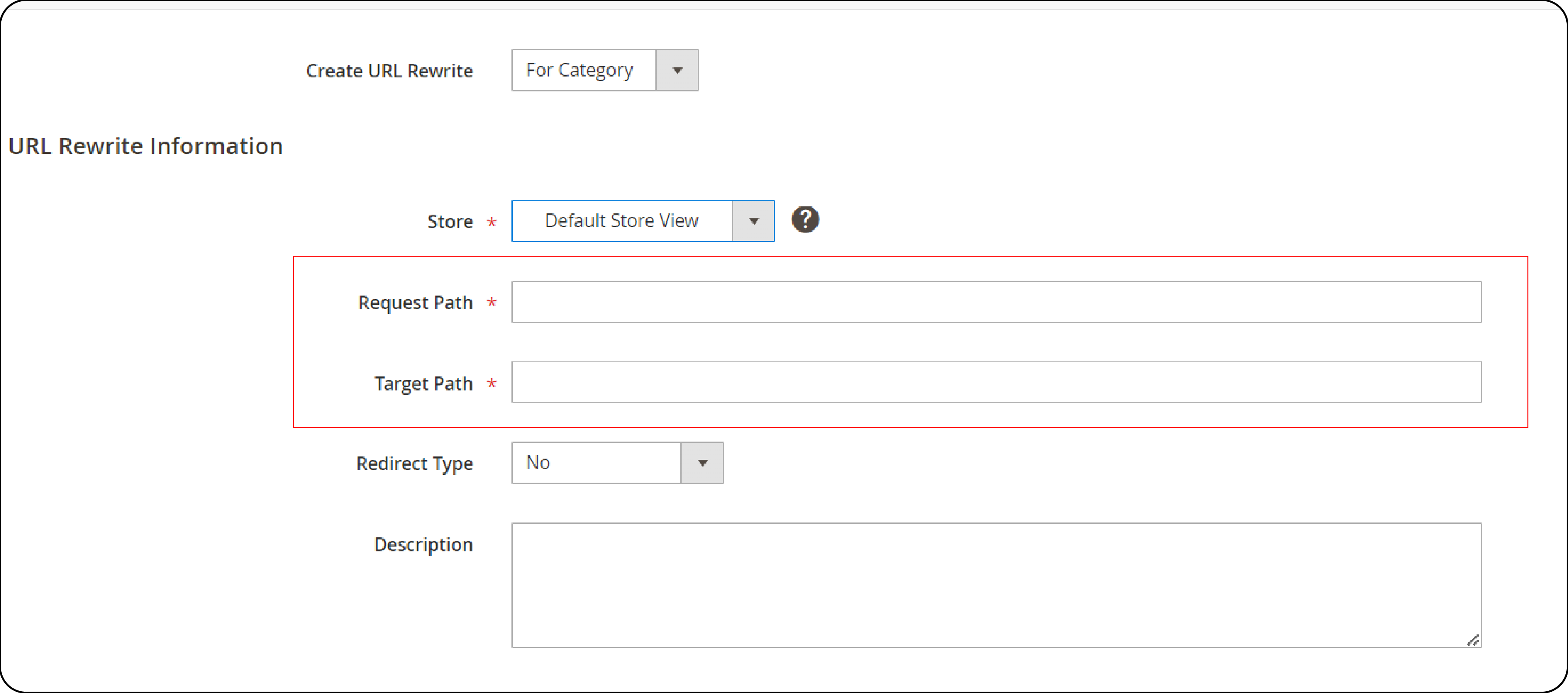 Defining request and target path URLs for Magento 2 category rewrite