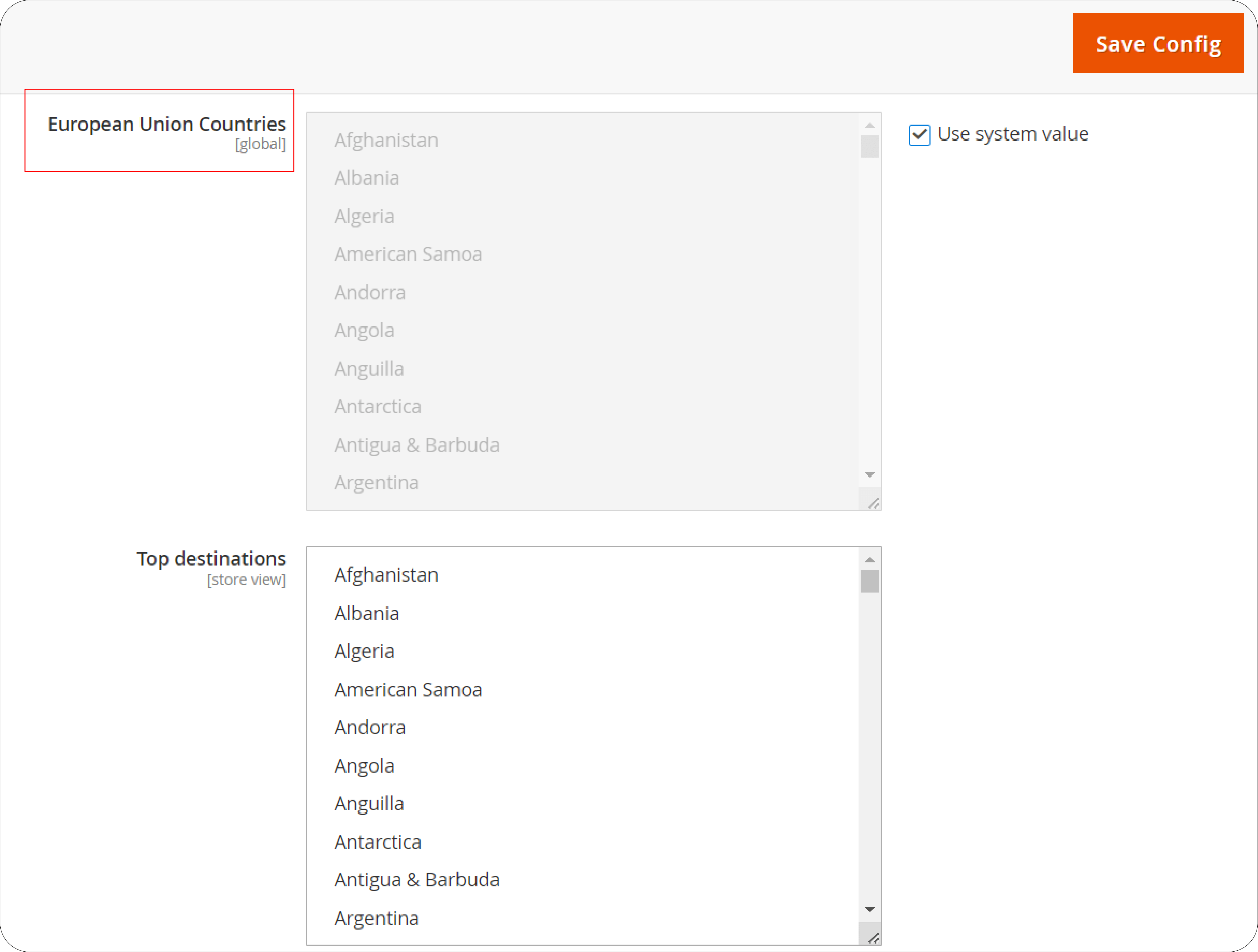 Confirming selection of European Union countries for VAT validation in Magento 2