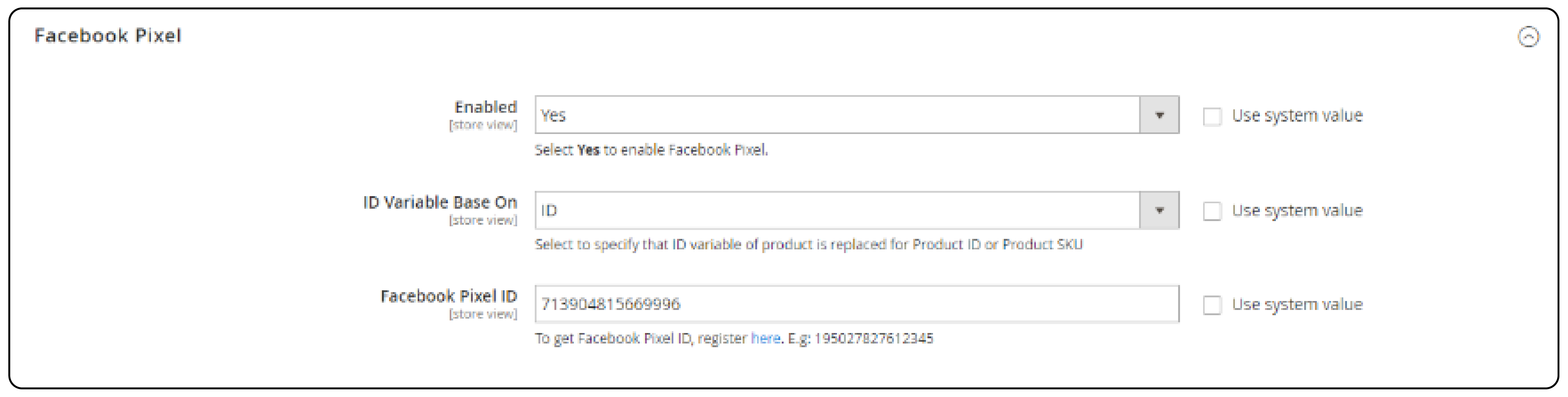 Magento 2 Facebook Pixel ID Entry