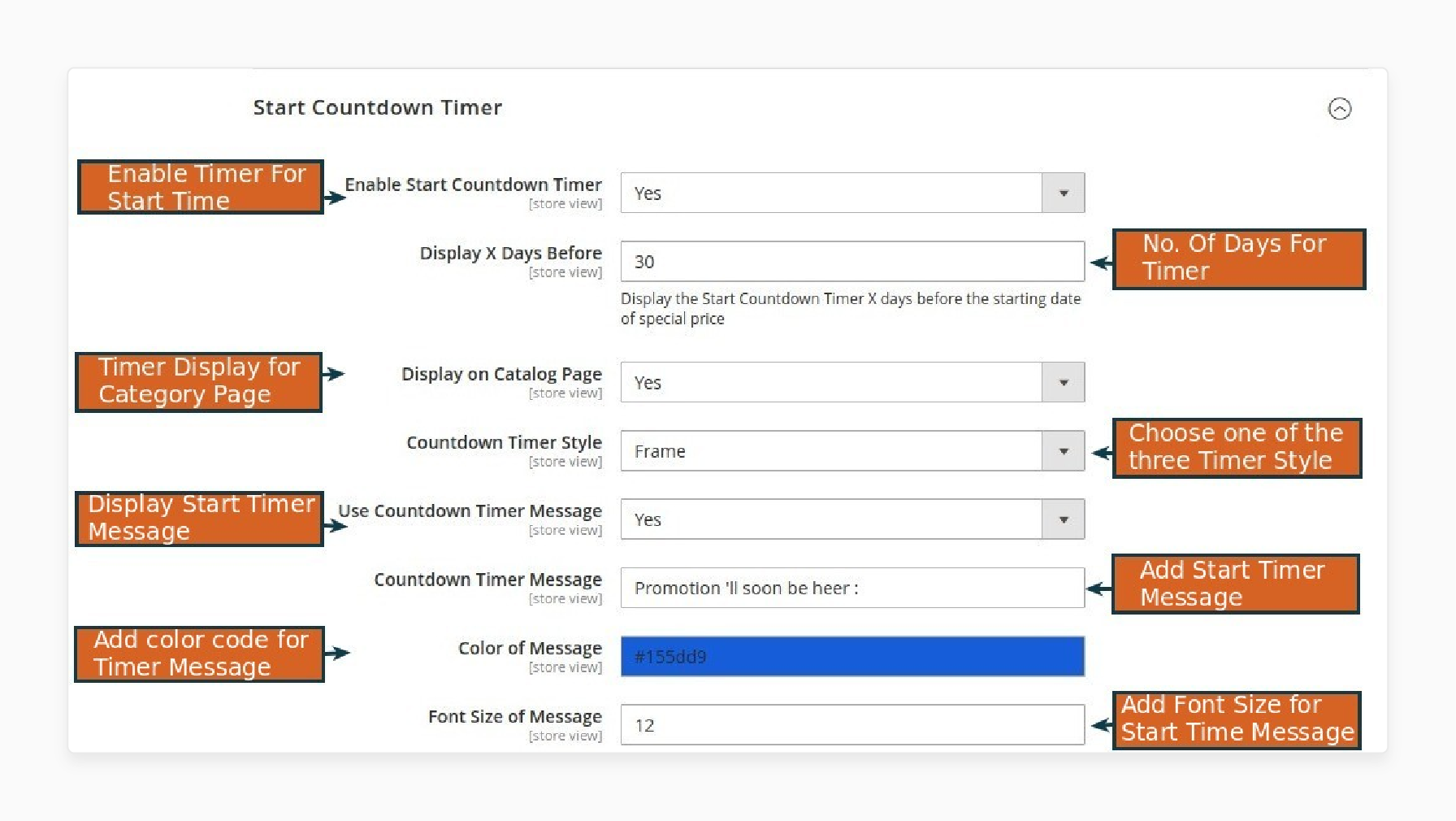 Start Time Timer Extension Basic Configuration Options