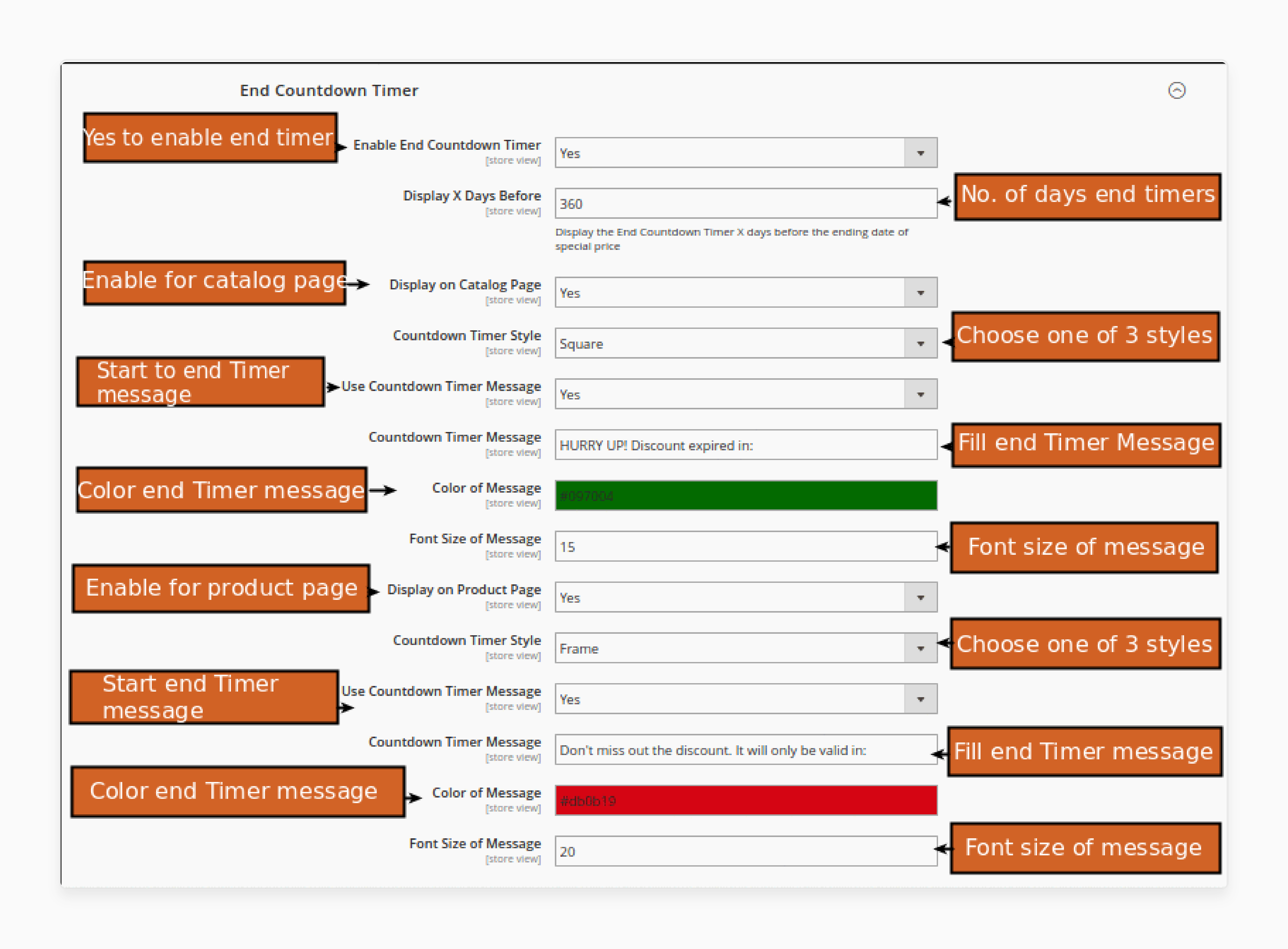 End Time Timer Extension Basic Configuration Options