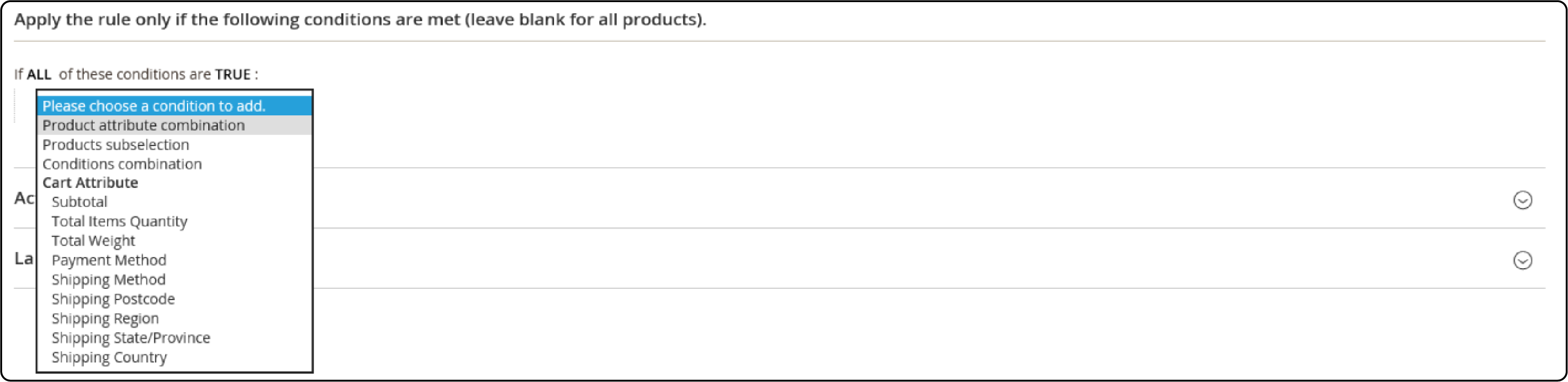 Select Product Attribute Combination in Conditions Tab