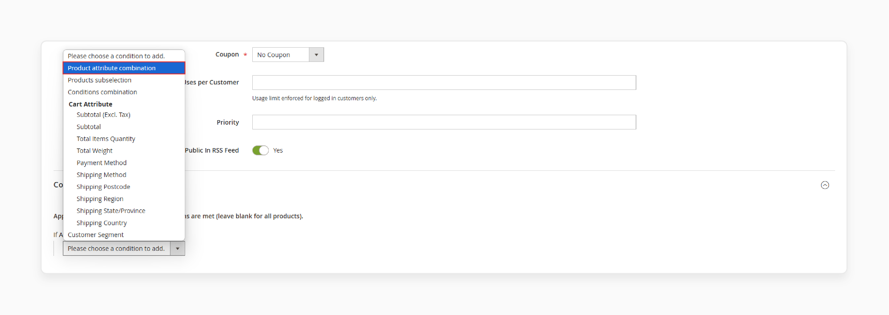 Select product attributes for targeting