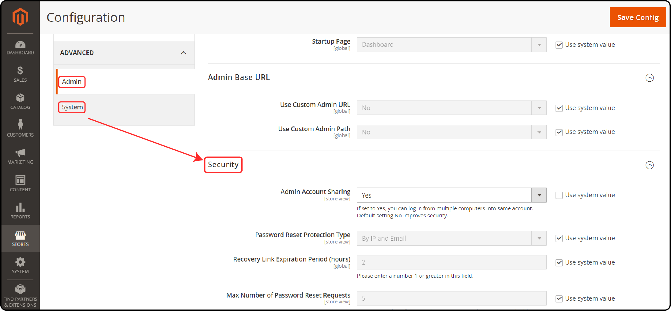 Navigating the Magento 2 Admin Panel for Disabling Password Expiration