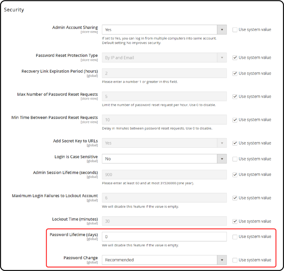 Magento 2 Security Settings for Password Management