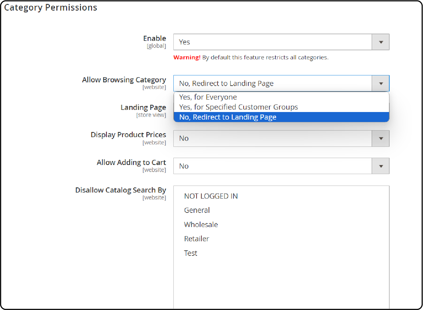 Magento Category Permissions Catalog Permissions Section
