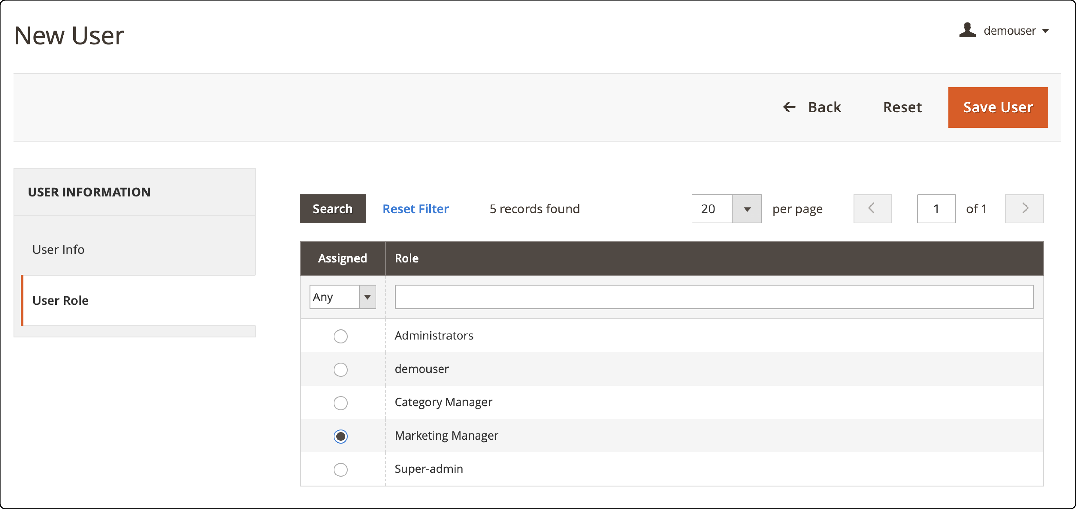 Assigning users to Roles in Magento Advanced Permissions