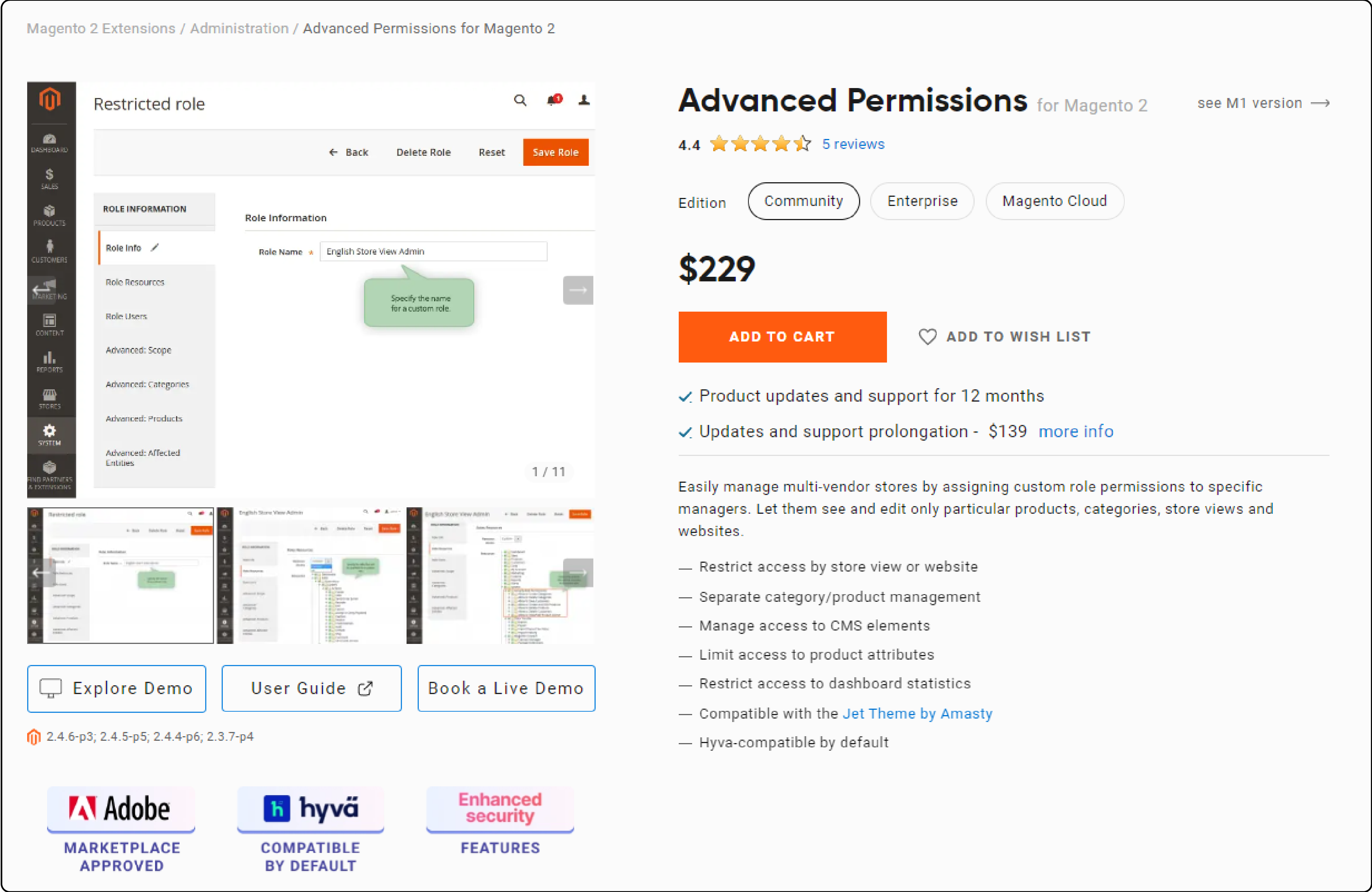 Magento advanced permissions extension by Amasty 