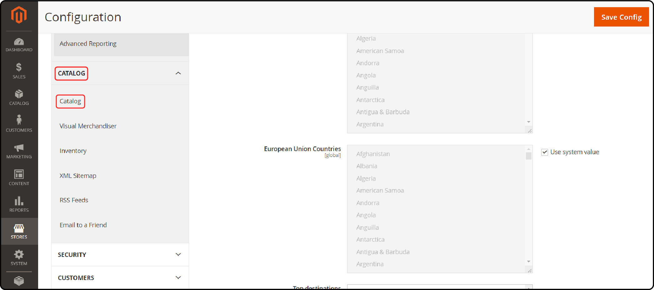 Opening Catalog settings in Magento 2 to manage product image placeholders