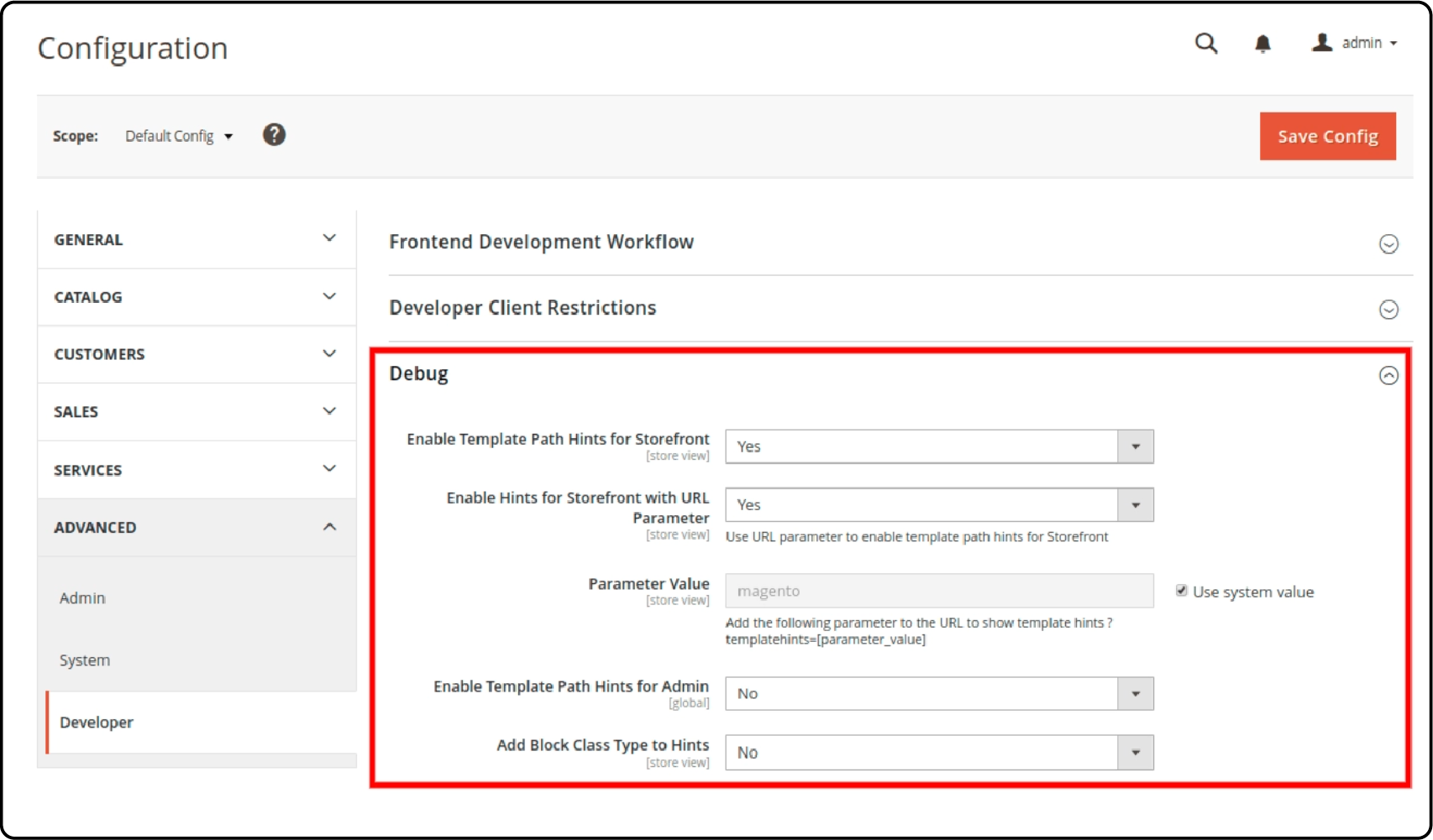 Enable Template Path Hints for Storefront