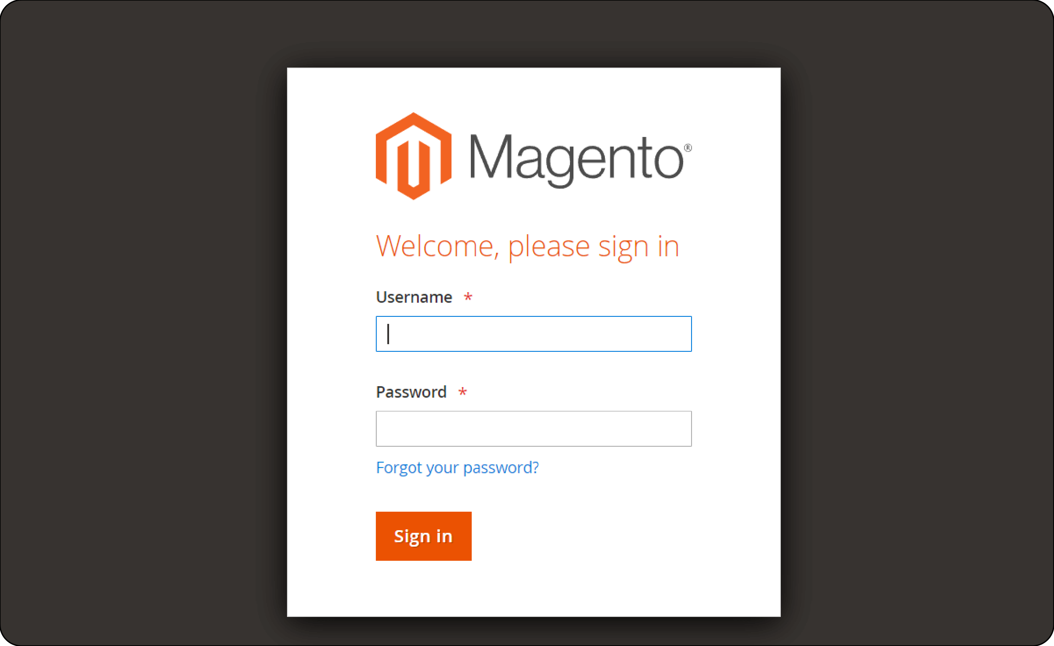 Magento 2 Admin Panel login screen to begin customer account scope configuration
