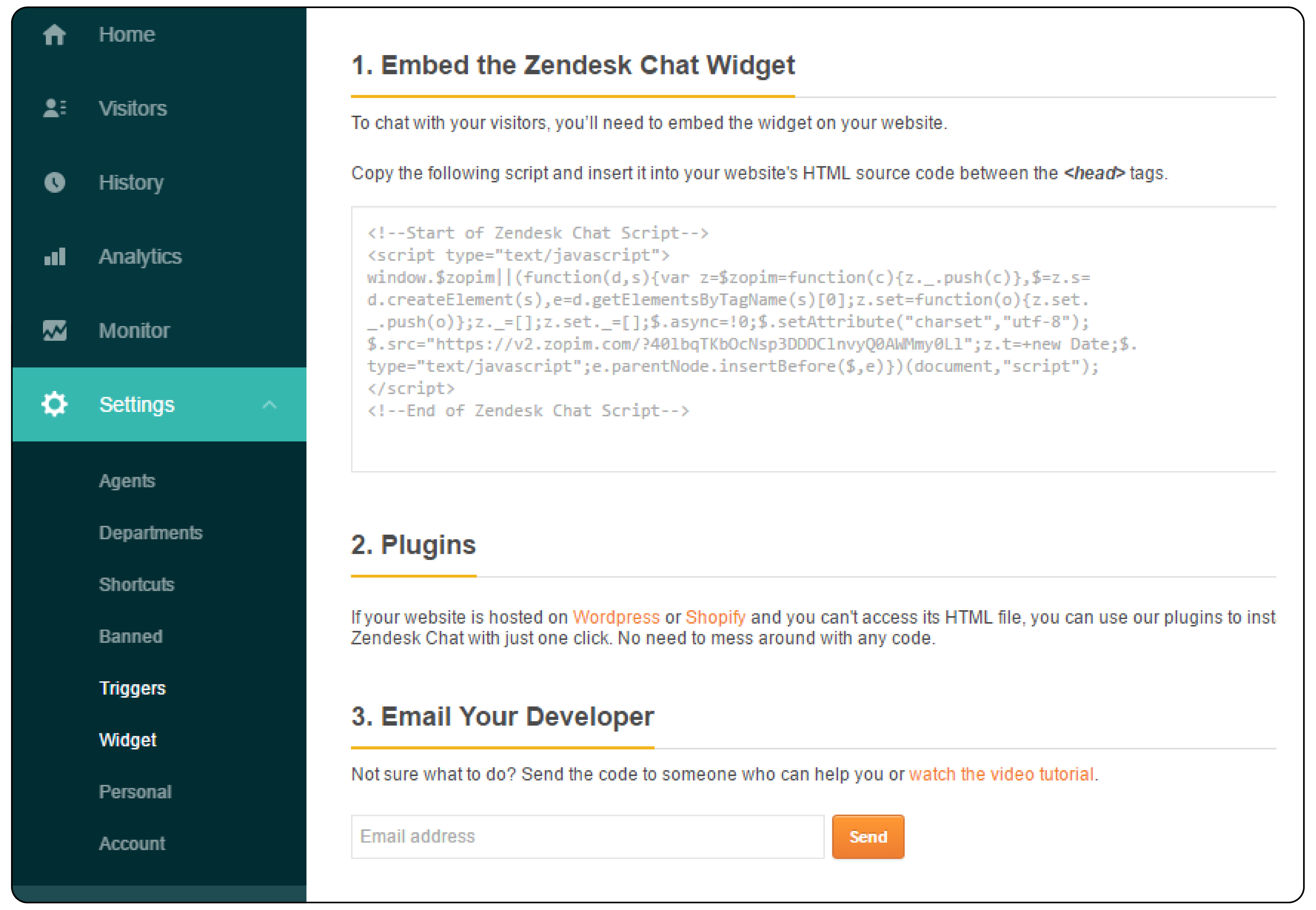 Getting Code for Zopim Magento 2