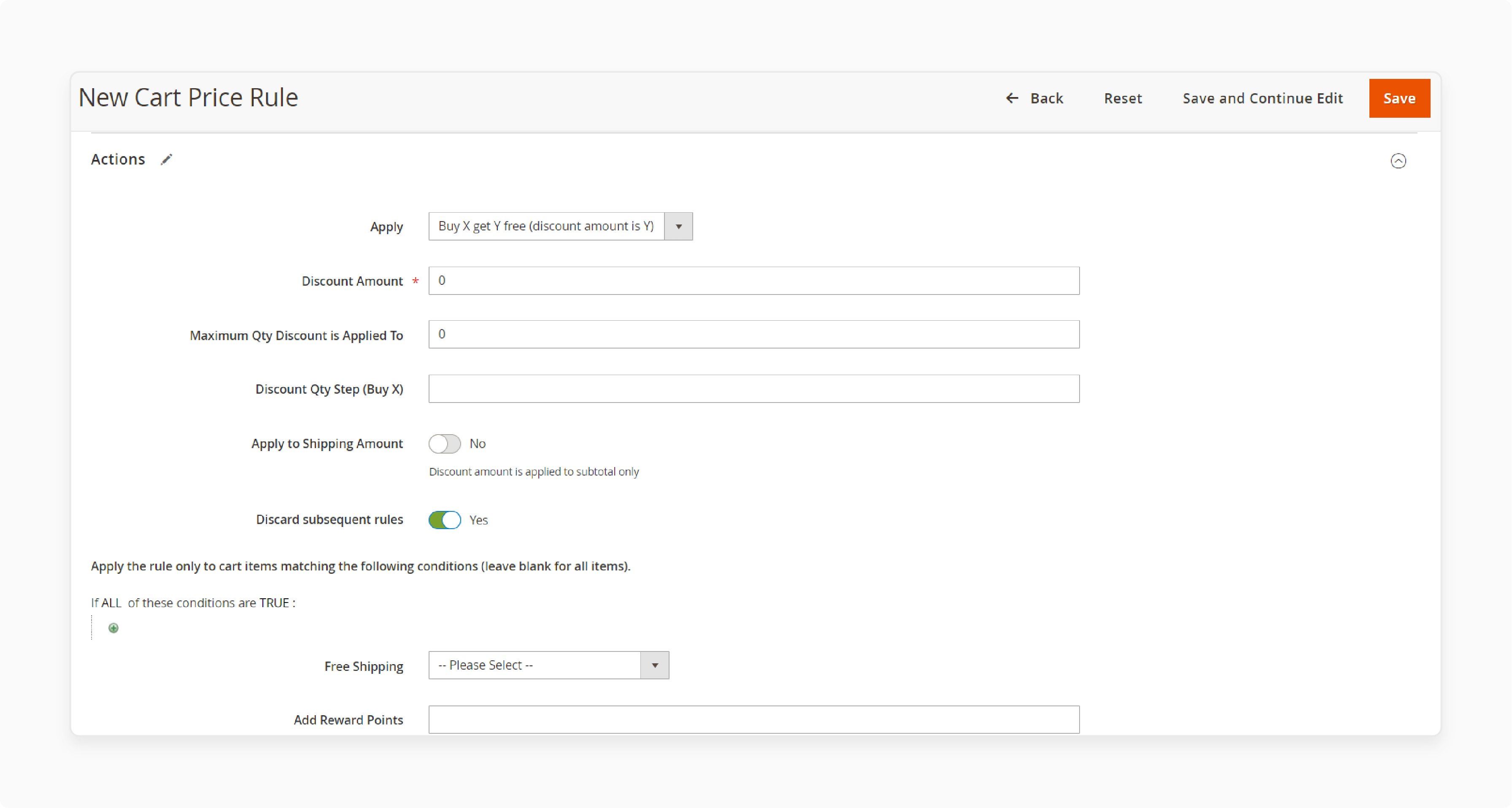 Configure the Actions for Magento 2 Backend Buy X Get Y Free Promotions Setup