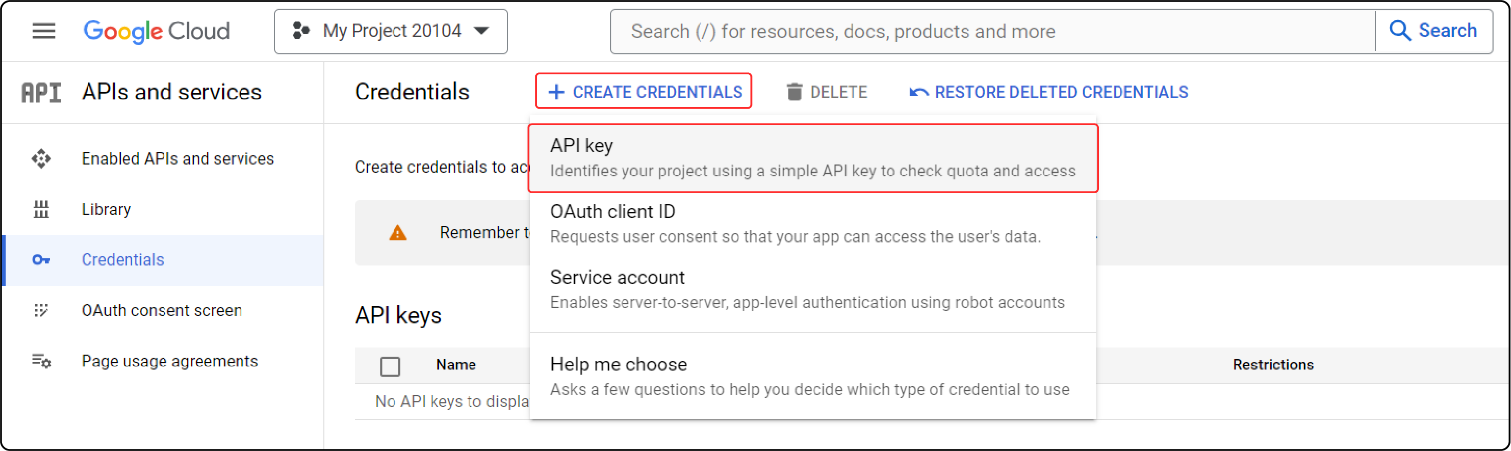 Creating Credentials in Magento 2 YouTube API Key