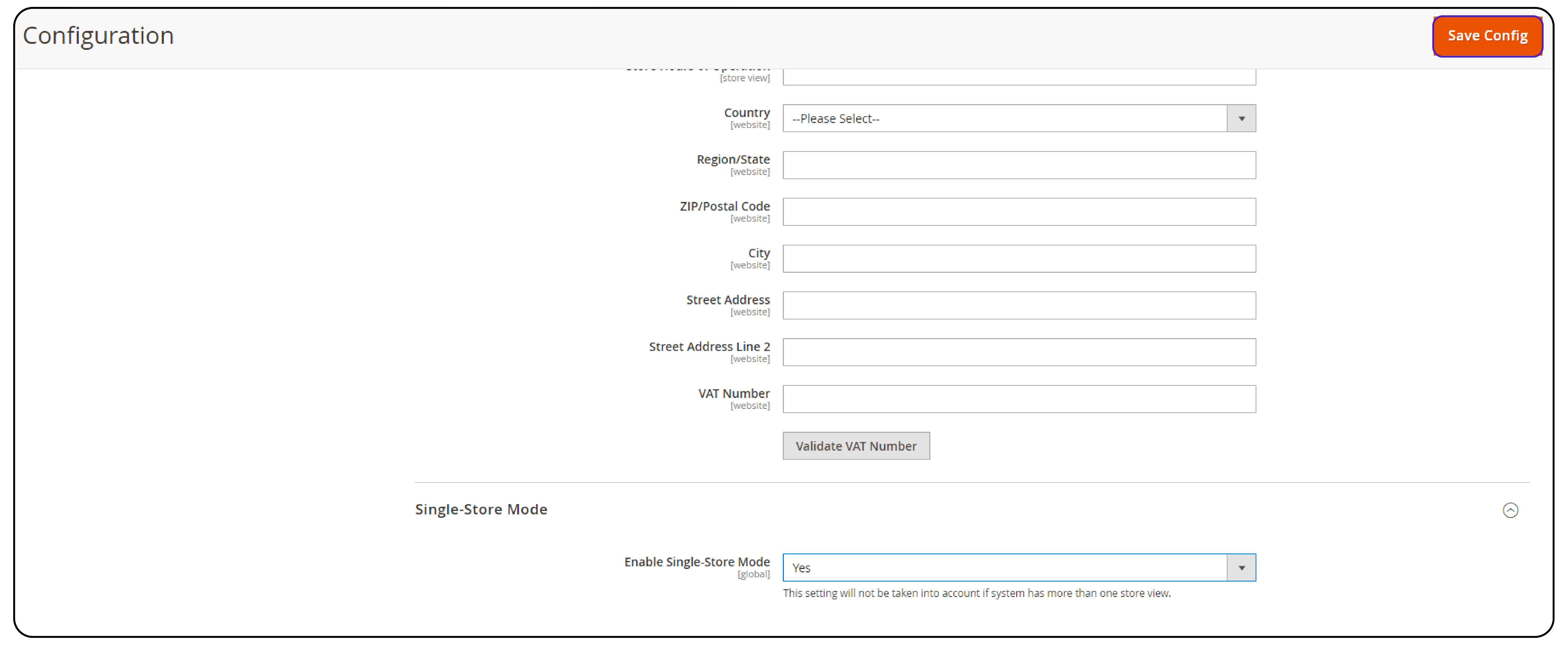 Finalizing Magento 2 Single Store Mode setup: Save Configuration