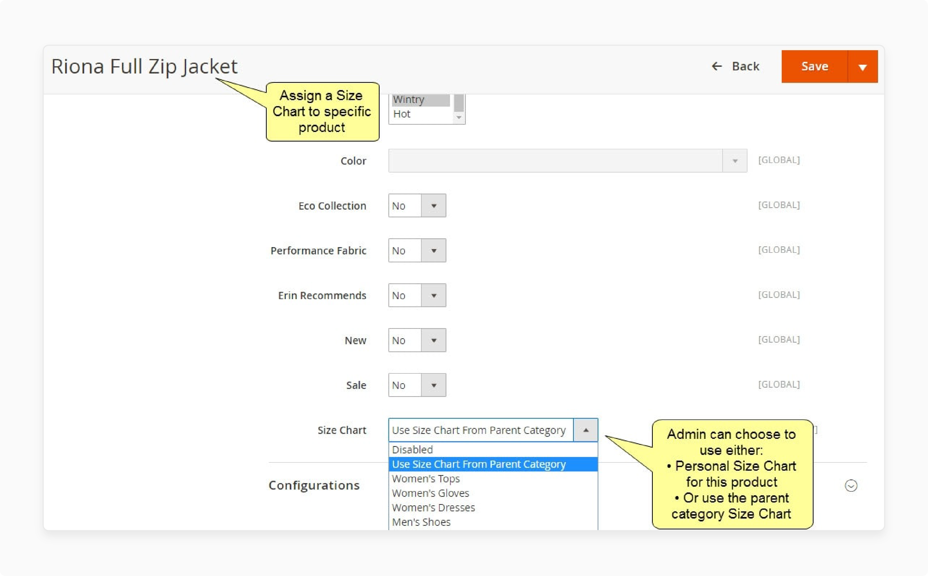 Choose how to show the Magento 2 Size Chart on product pages