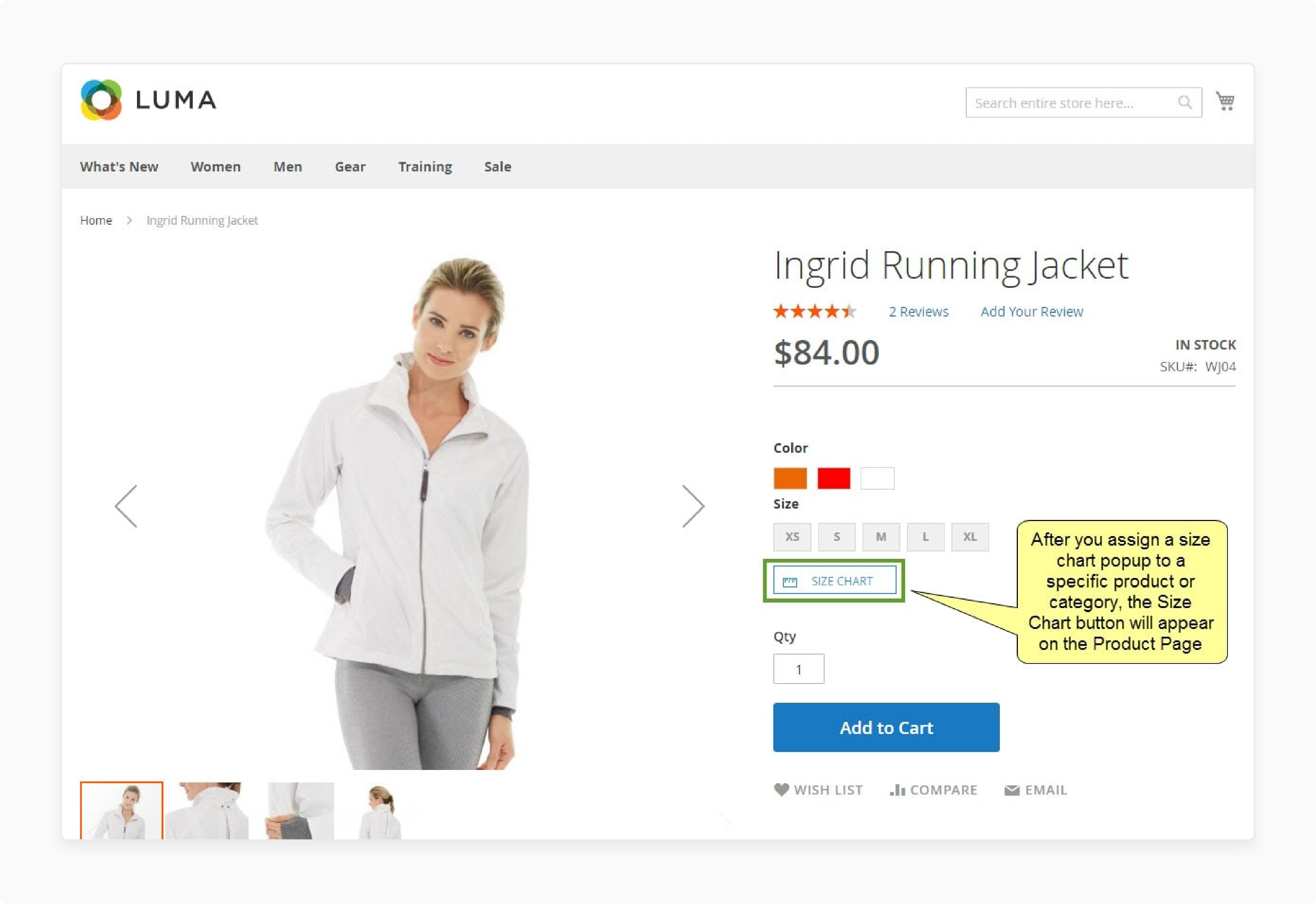 optimize Display placement of the Magento 2 Size Chart