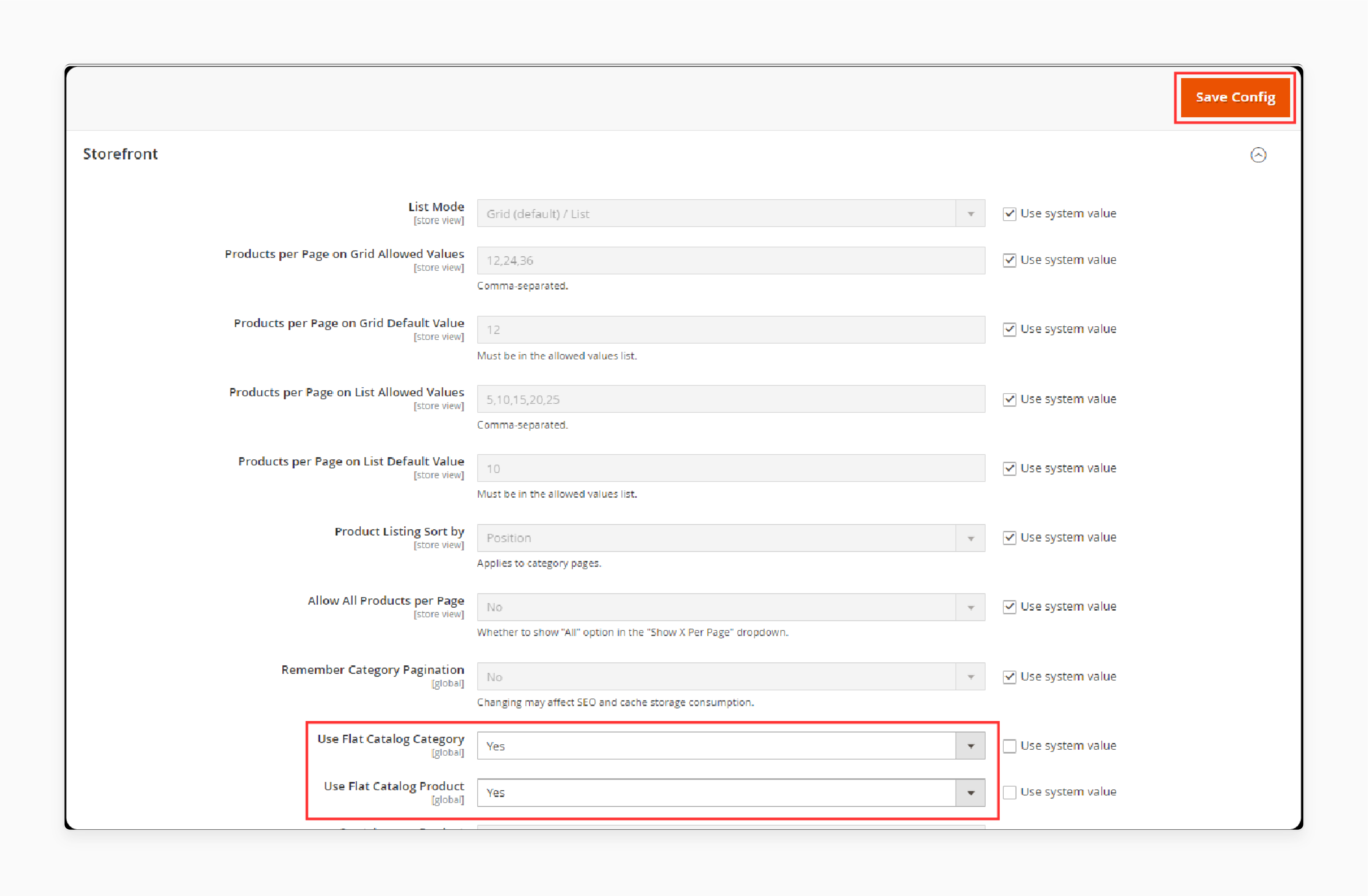 Storefront Section in Magento 2 Flat Catalog
