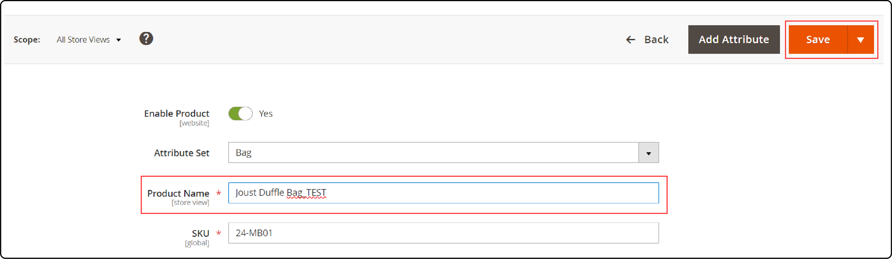 Verify the results-Add _TEST to the end of the product name under Name and save changes