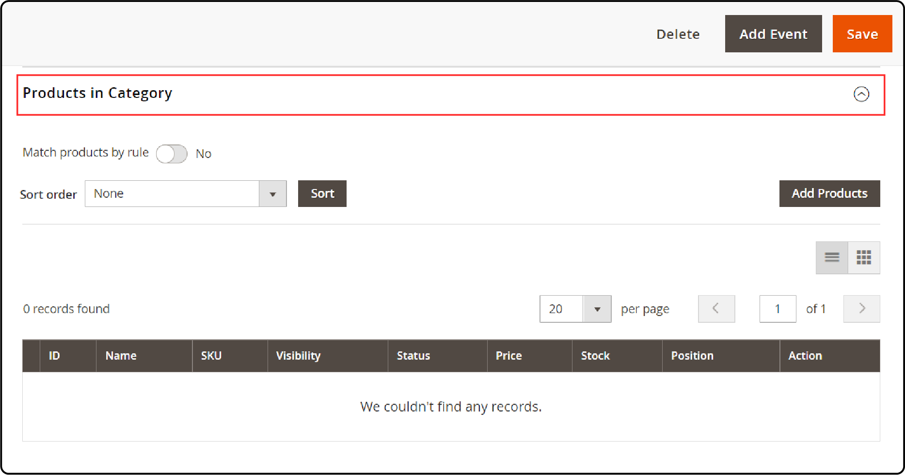 Verify for a category-Expand the Products in Category and save