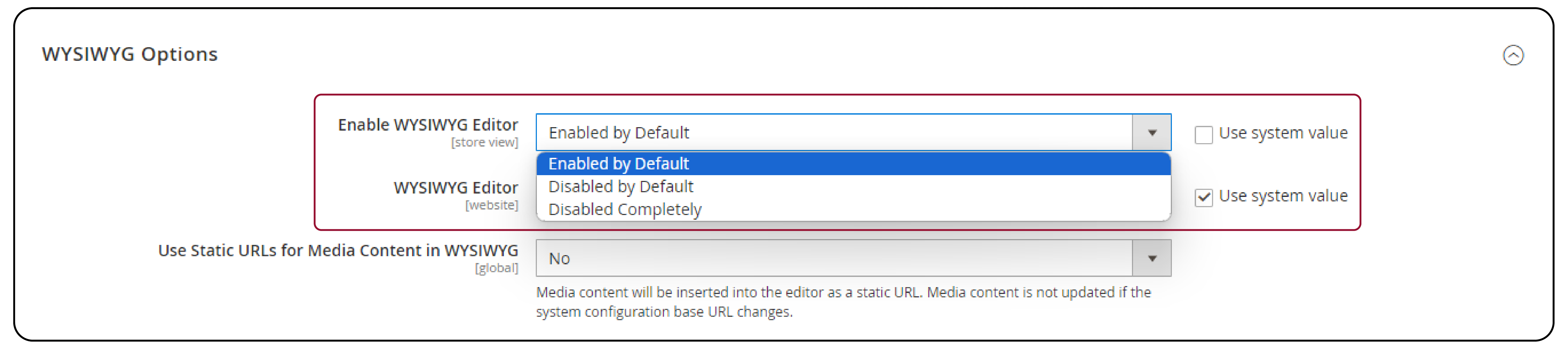 Selecting default settings for WYSIWYG Editor in Magento 2