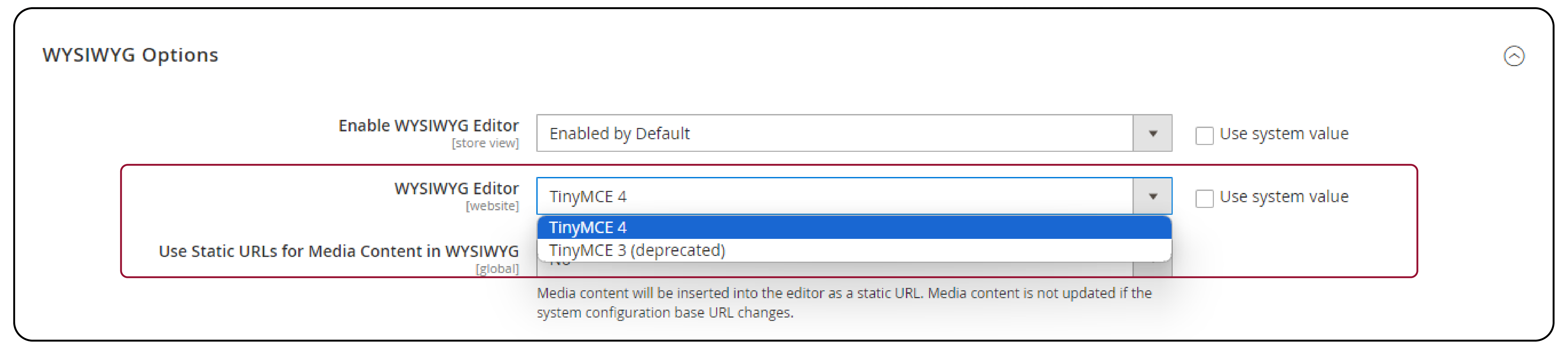 Setting TinyMCE 4 as the default editor in Magento 2