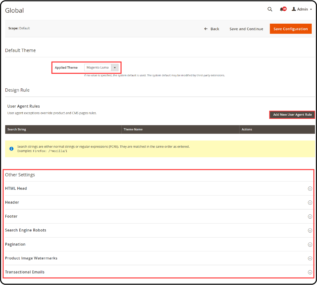 Making changes to the Magento 2 design configuration settings to enhance storefront layout