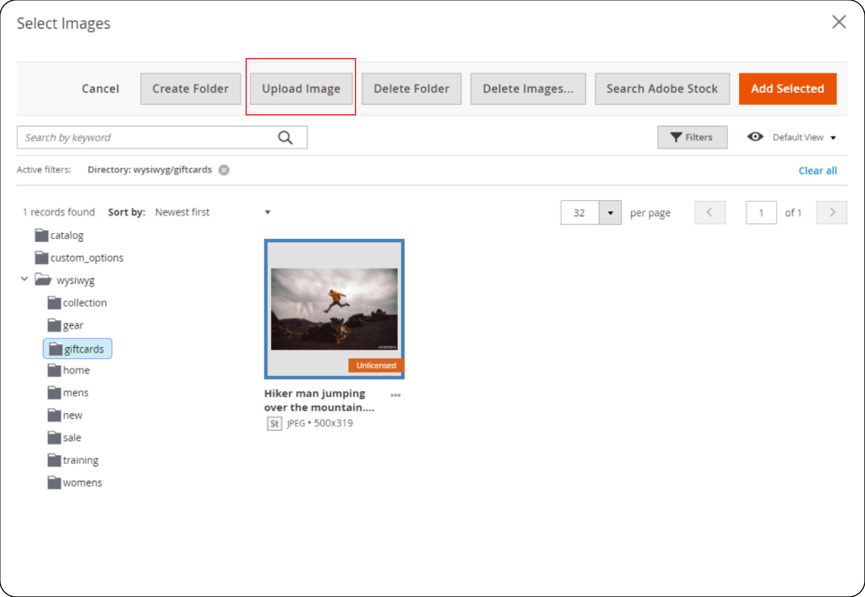 Upload image to Magento 2 media gallery