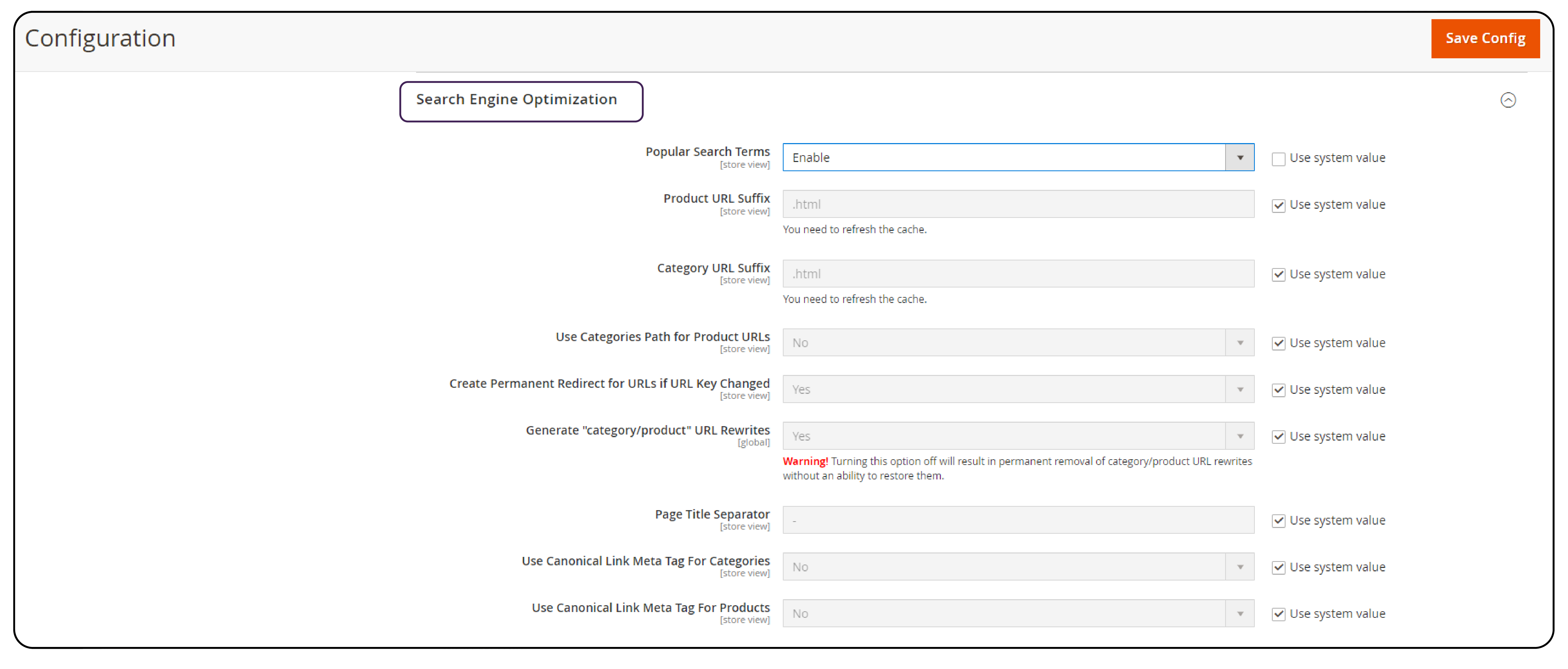 Configure Popular Search Terms Search Engine Optimization