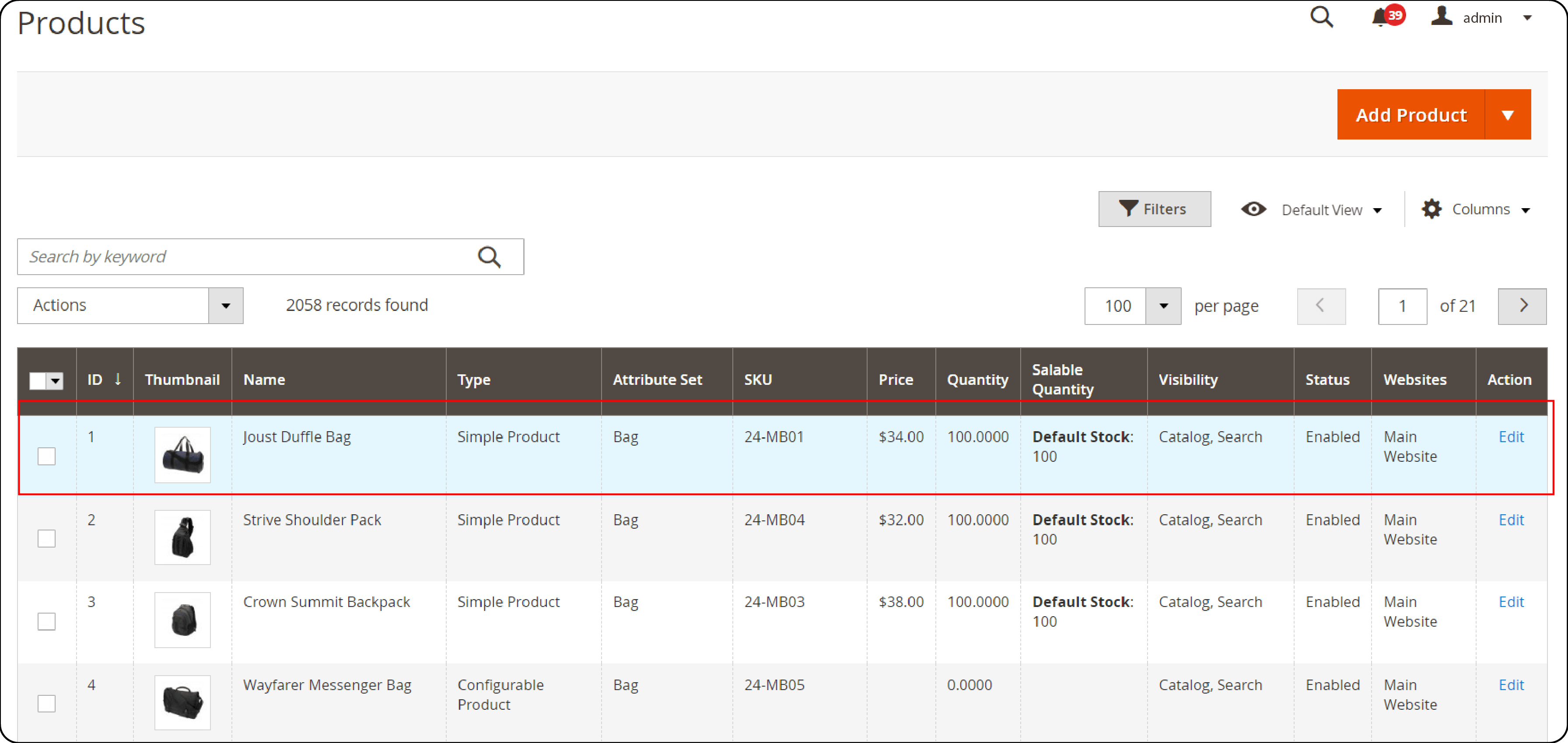 Selecting a product in Magento 2 for special pricing setup