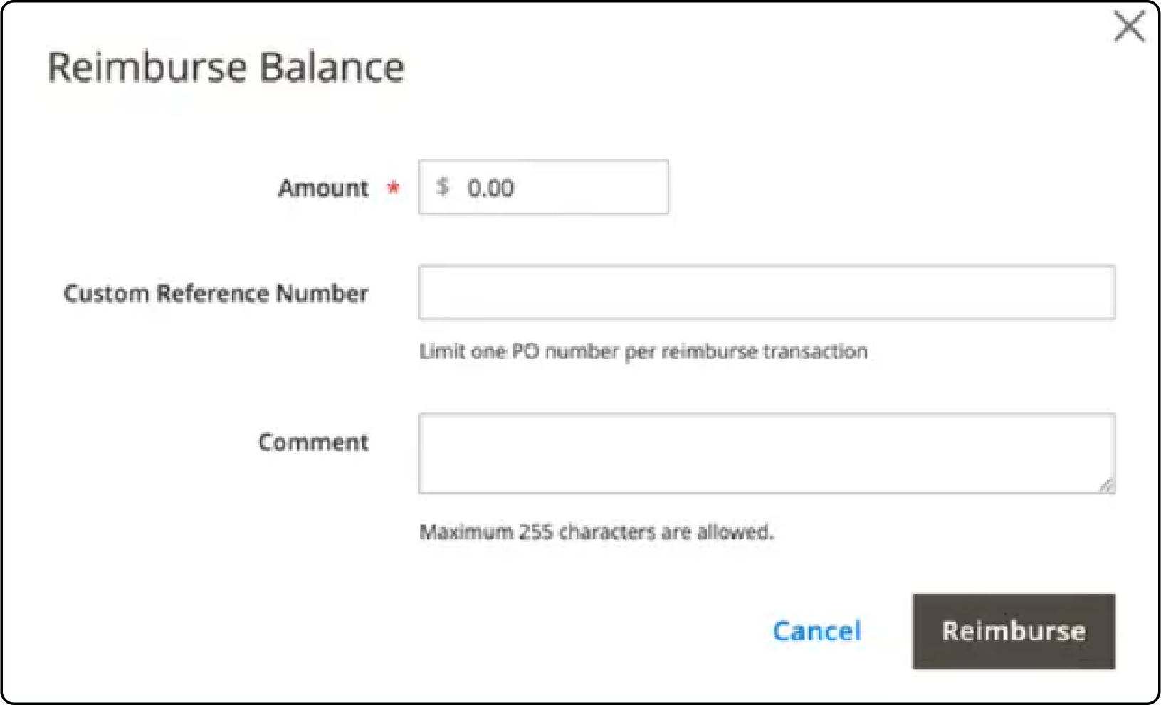 Edit a Reimbursement-Make any necessary changes to the Custom Reference Number and Comment fields and save changes