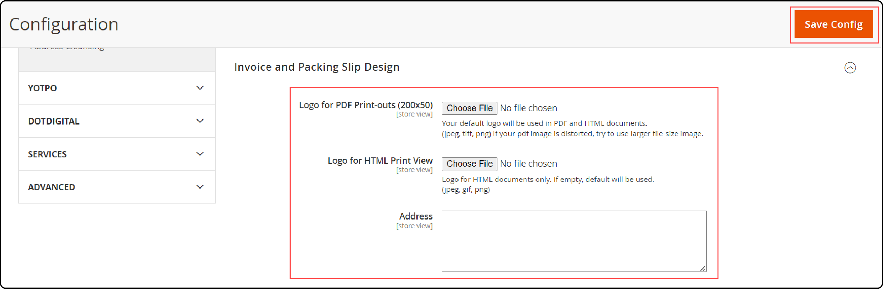 Updating PDF and HTML logos and setting display address in Magento 2