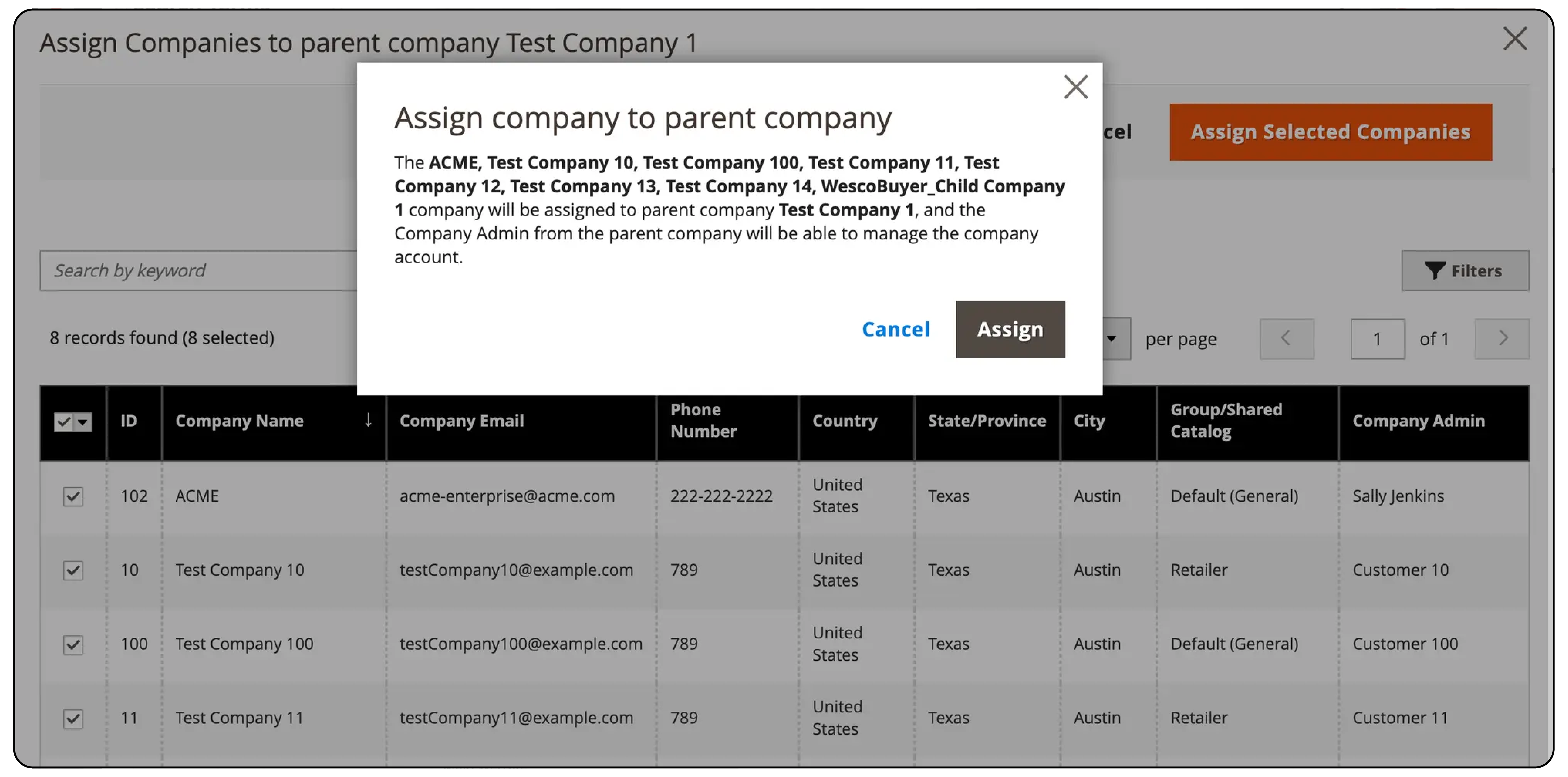 Assigning to Parent Company in Magento 2 B2B Company Structure