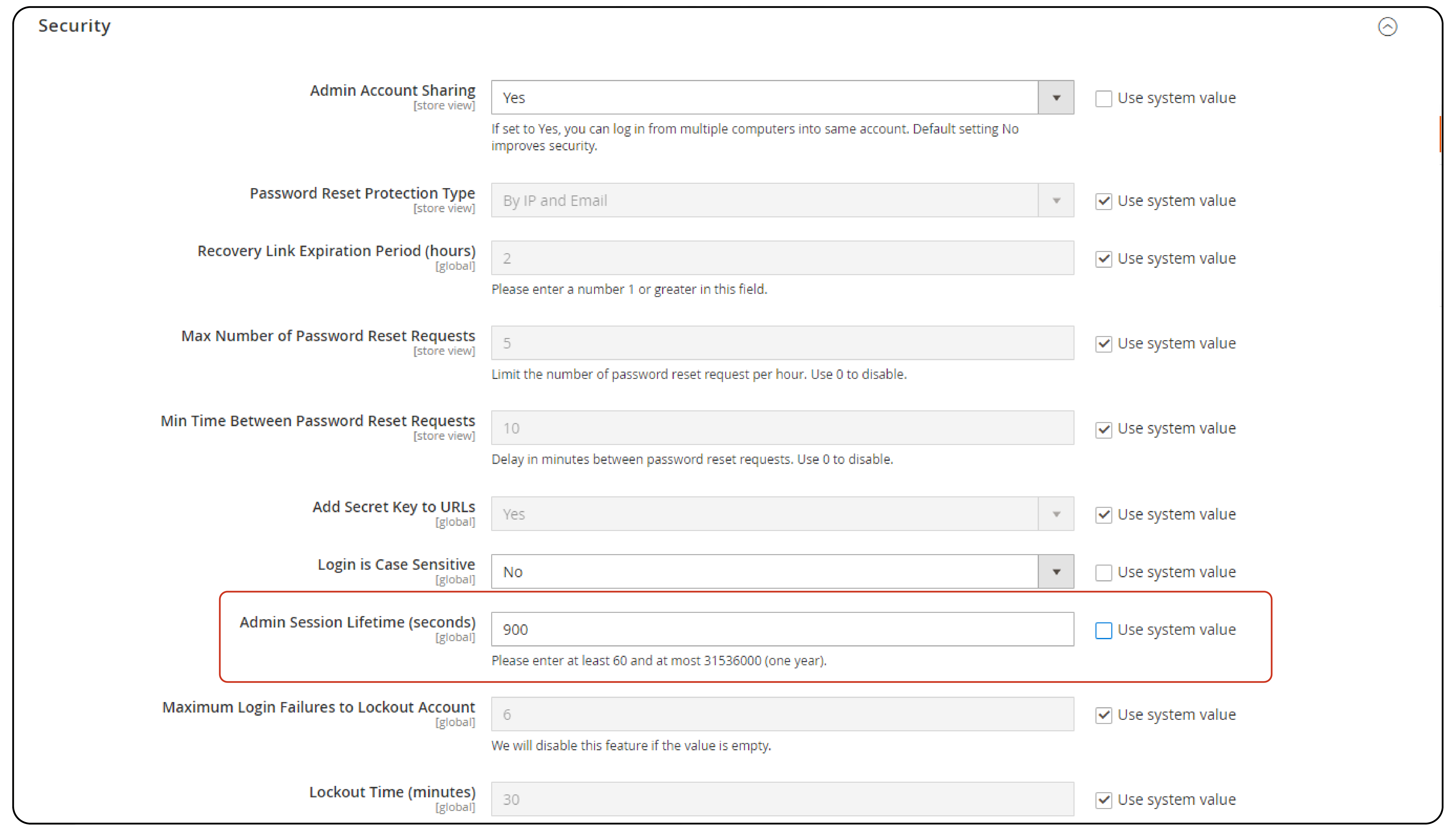 Locate the admin session lifetime