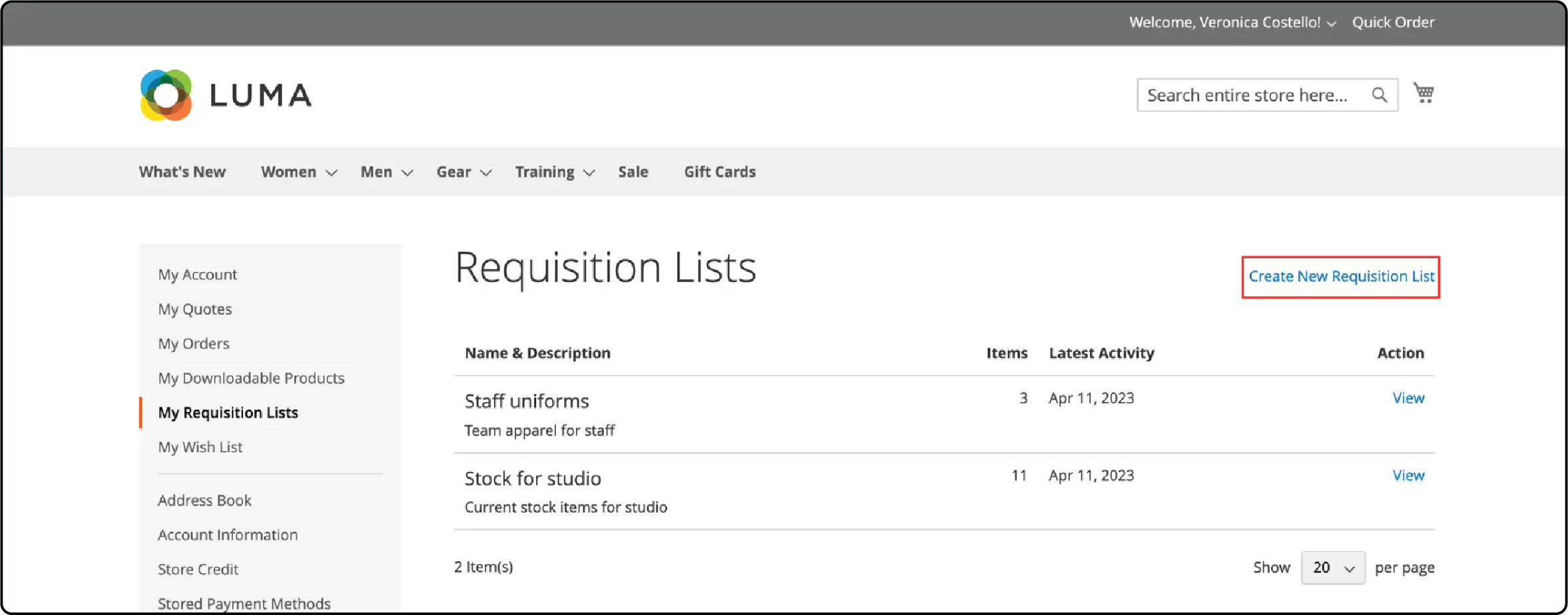 Creating a new Magento 2 b2b requisition list