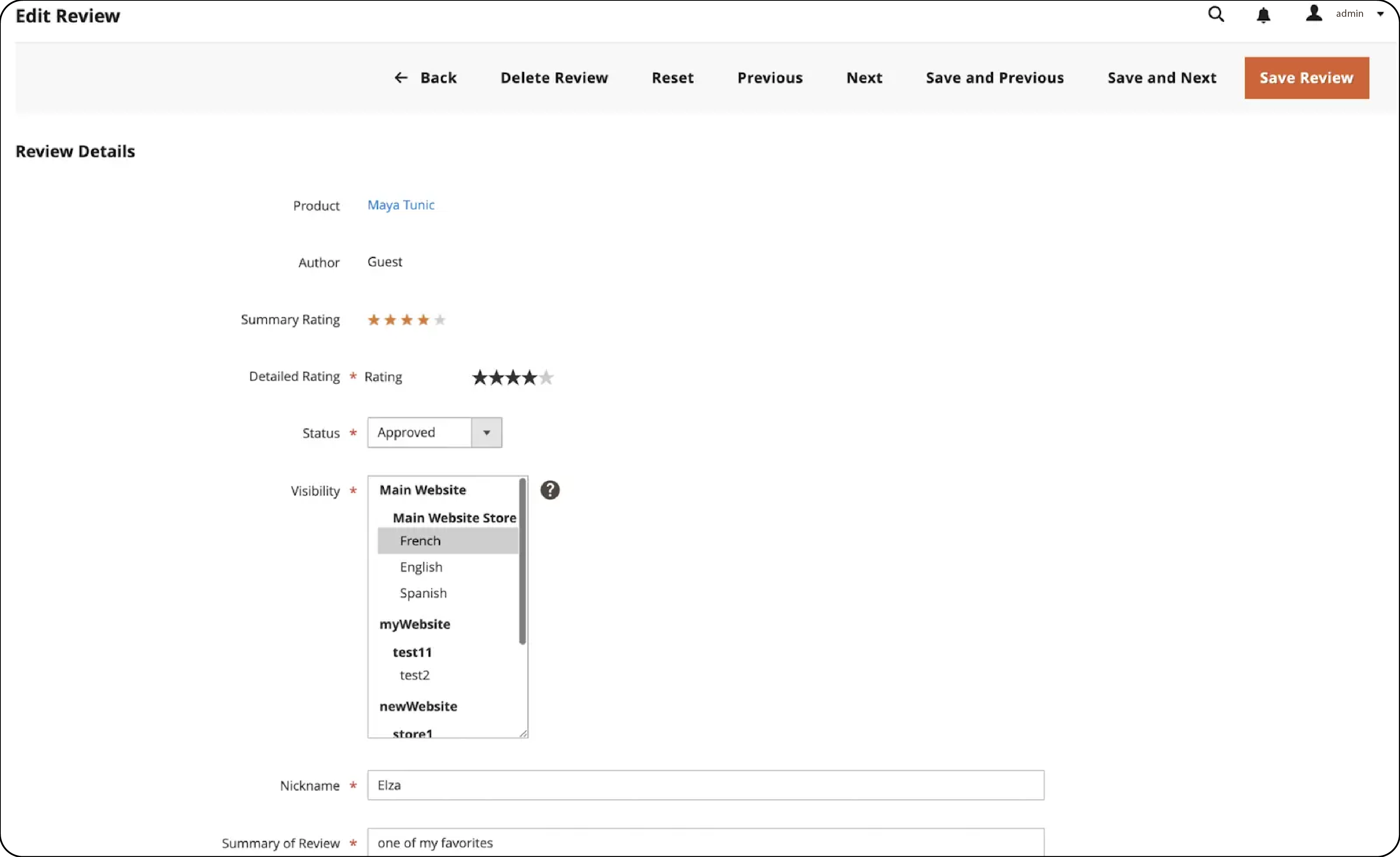 Edit Review Page in Magento Moderate Product Reviews