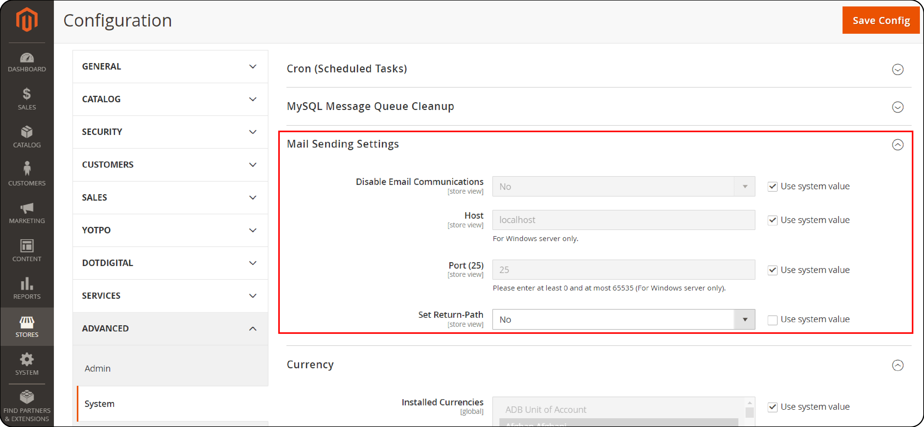 Mail Sending Settings Section in Magento 2