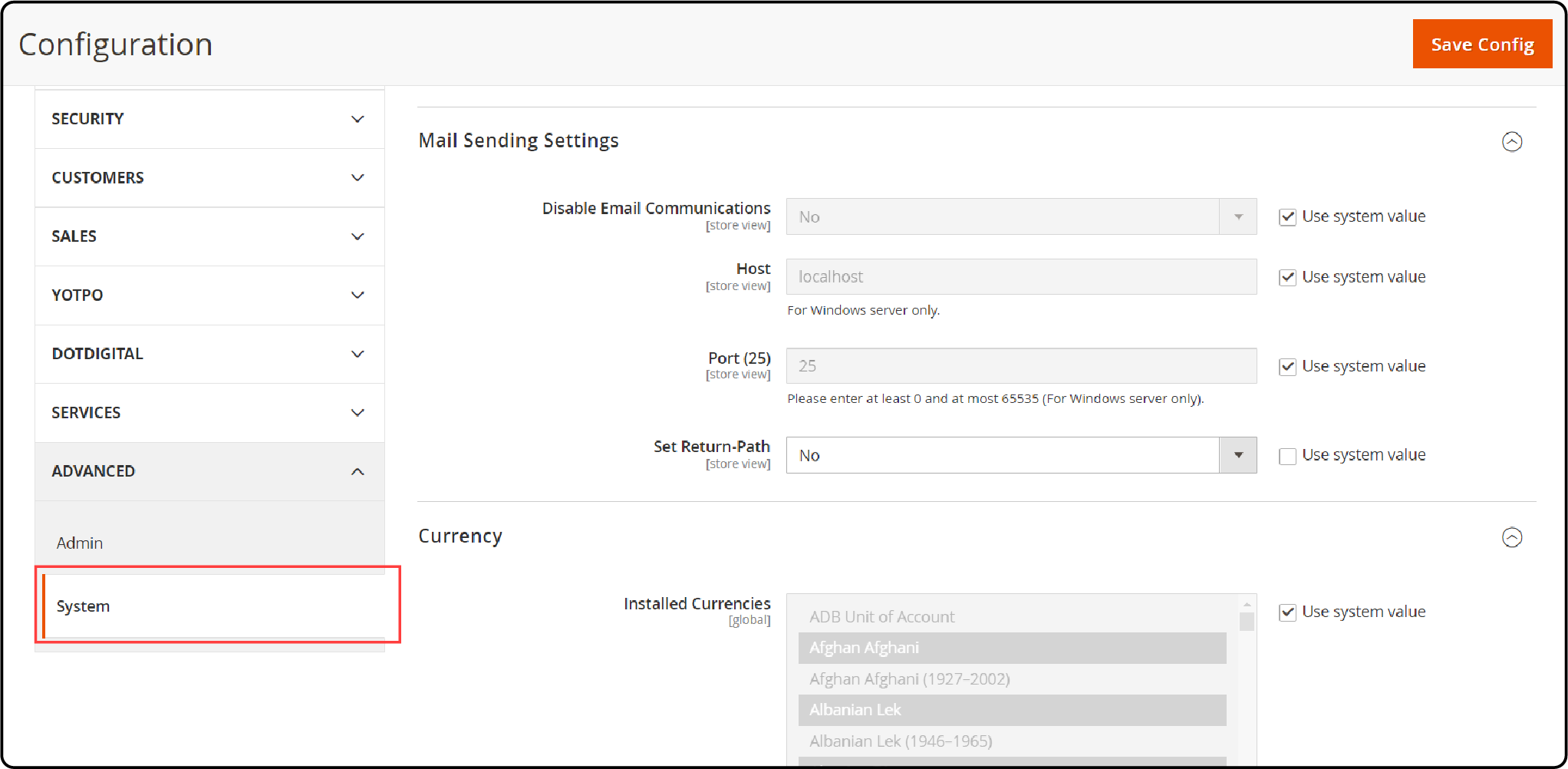 System Configuration in Magento 2 Cache Management