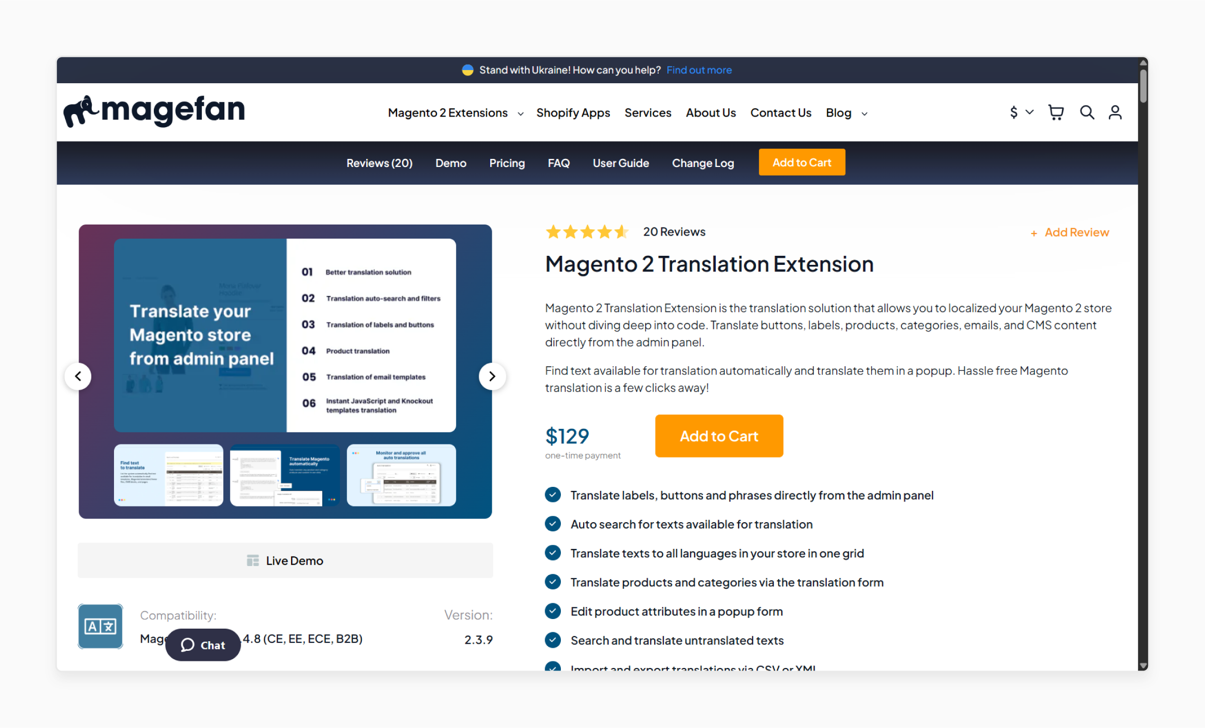 magento 2 translation extension by magefan for translating buttons, labels, product details, and cms content from the admin panel