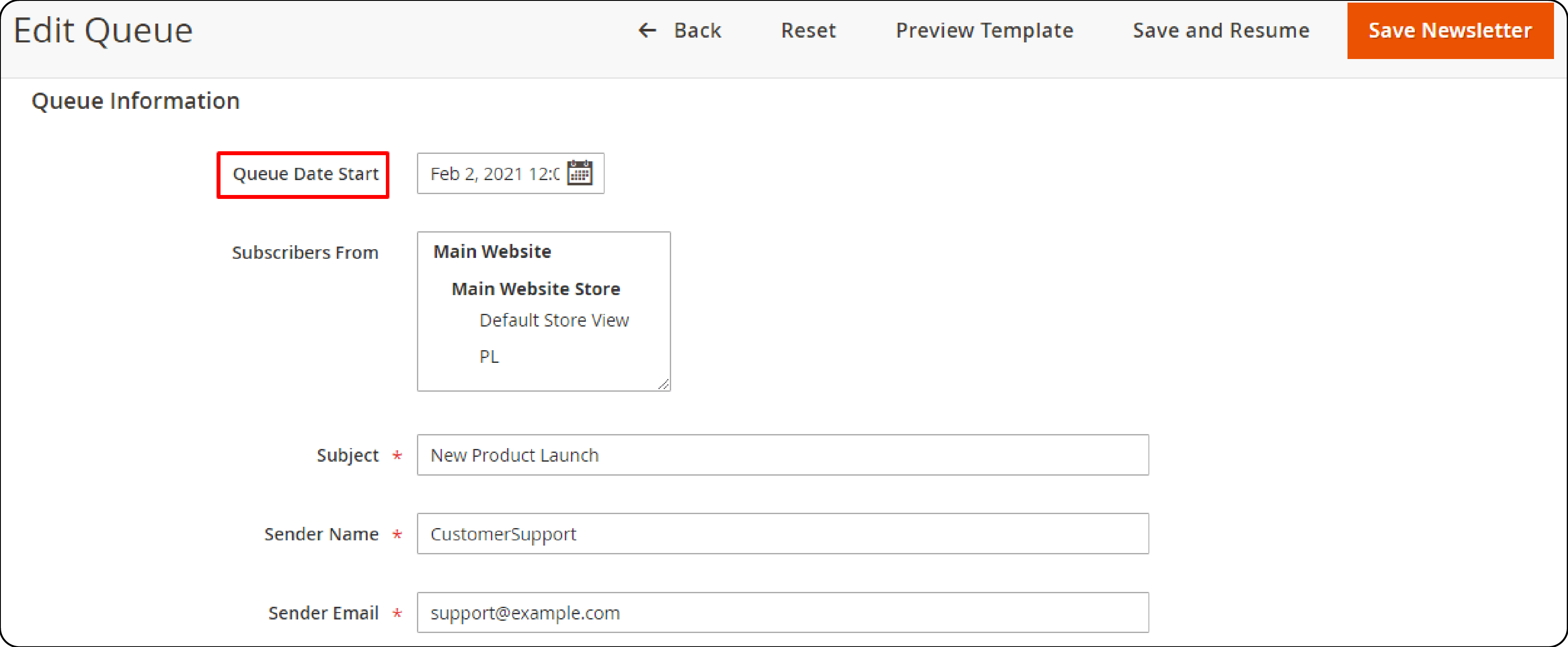 Final steps to schedule and save a newsletter queue in Magento 2 for customer groups