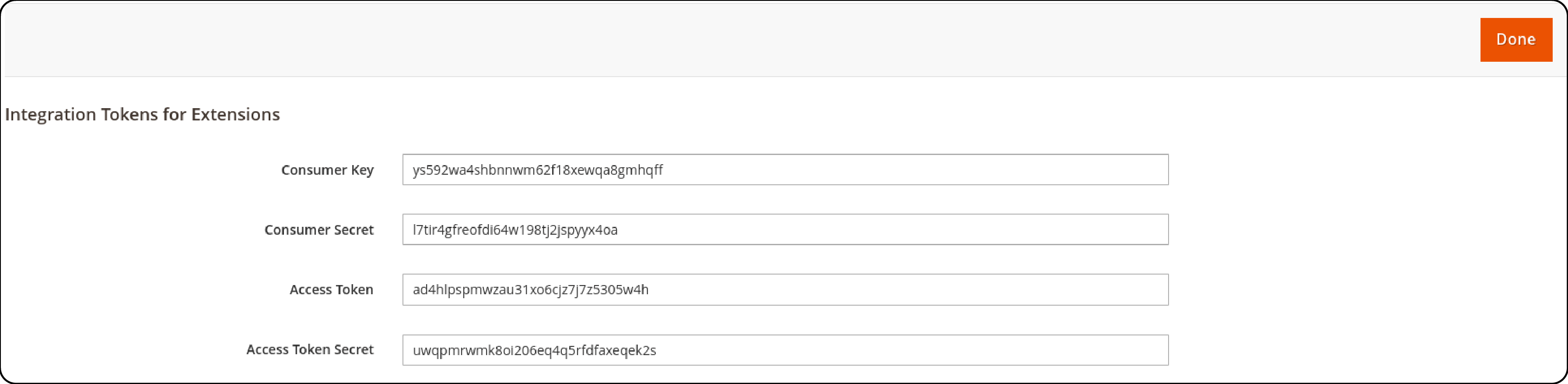 Copy Access Token, Access Token Secret, Consumer Key, and Consumer Secret values