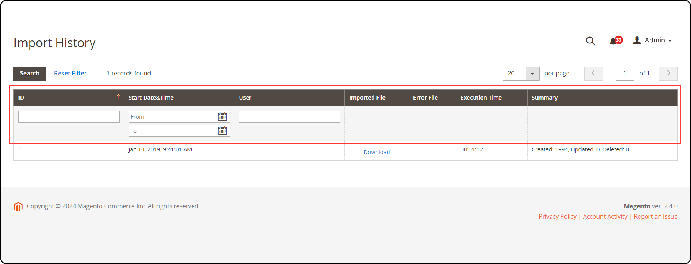 Steps to View the Import History for Magento 2- In import History section you can view detailed information about the previous imports