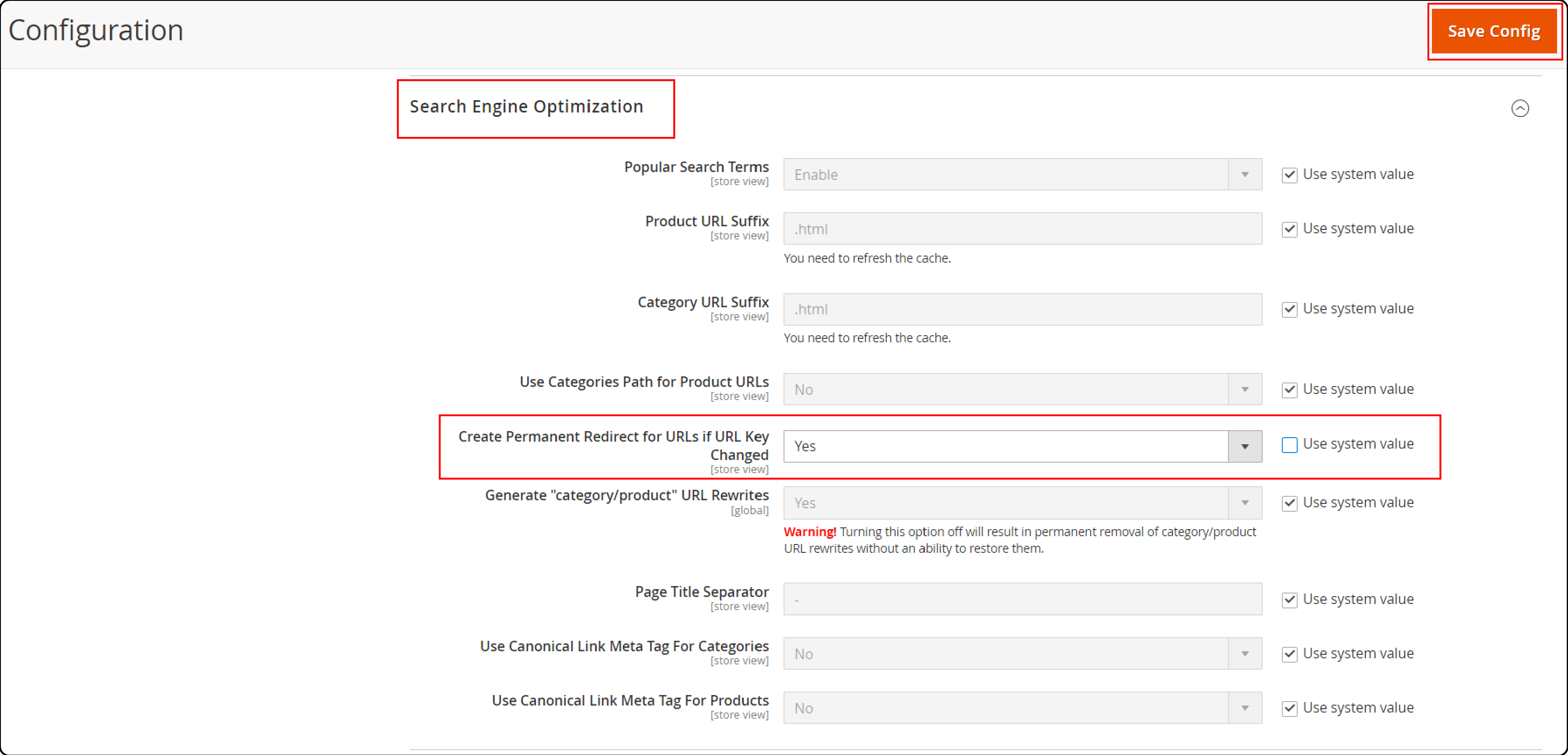 Configure SEO in Magento 2 SEO Friendly URL settings