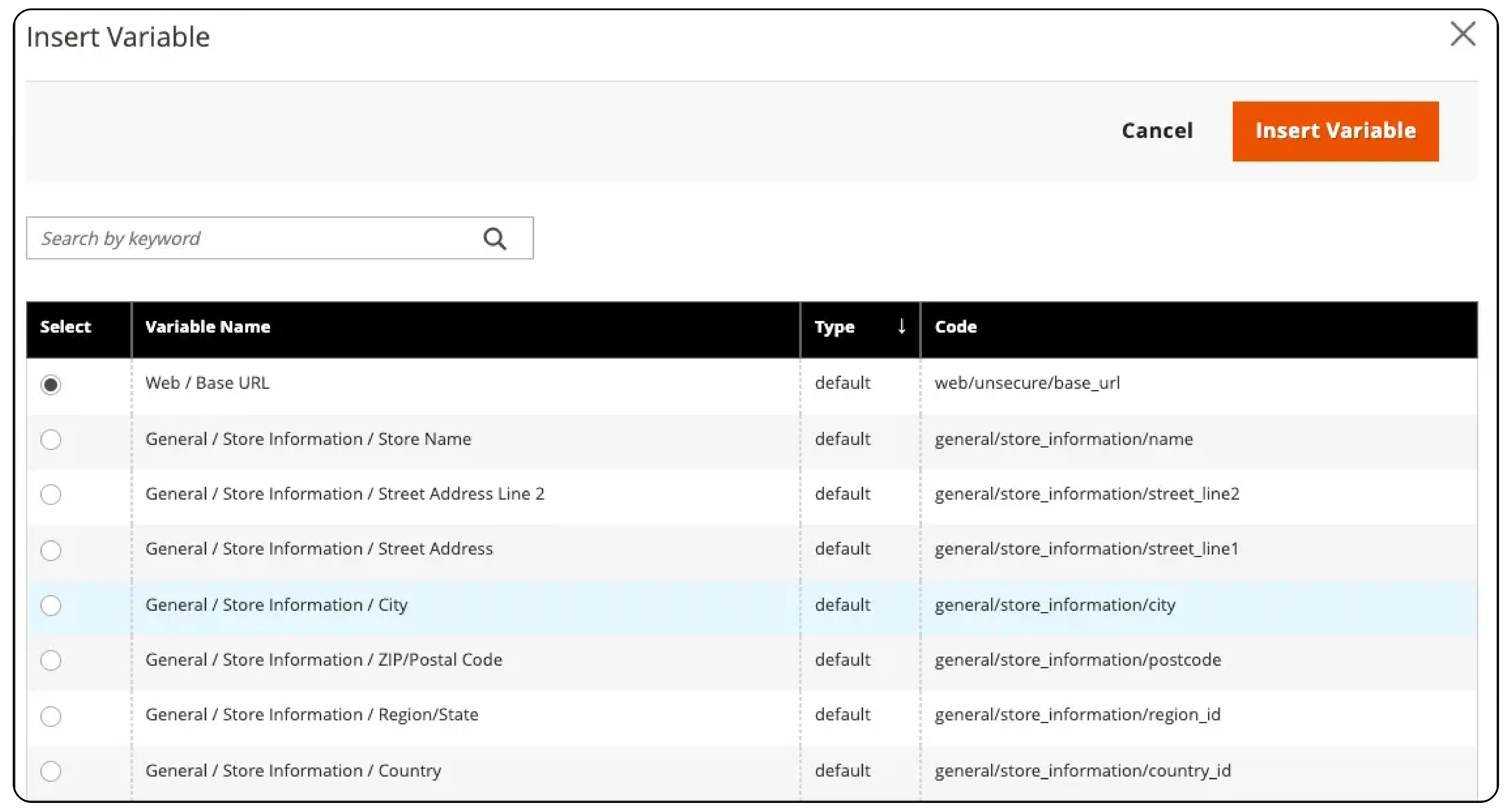 Click on Insert Variable in Magento 2 WYSIWYG Editor