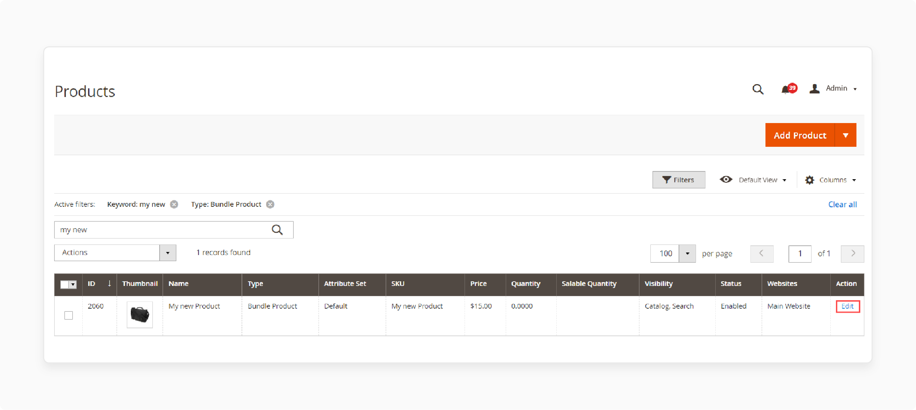 Adding or Editing Meta Keywords: Navigate to Product Edit Page