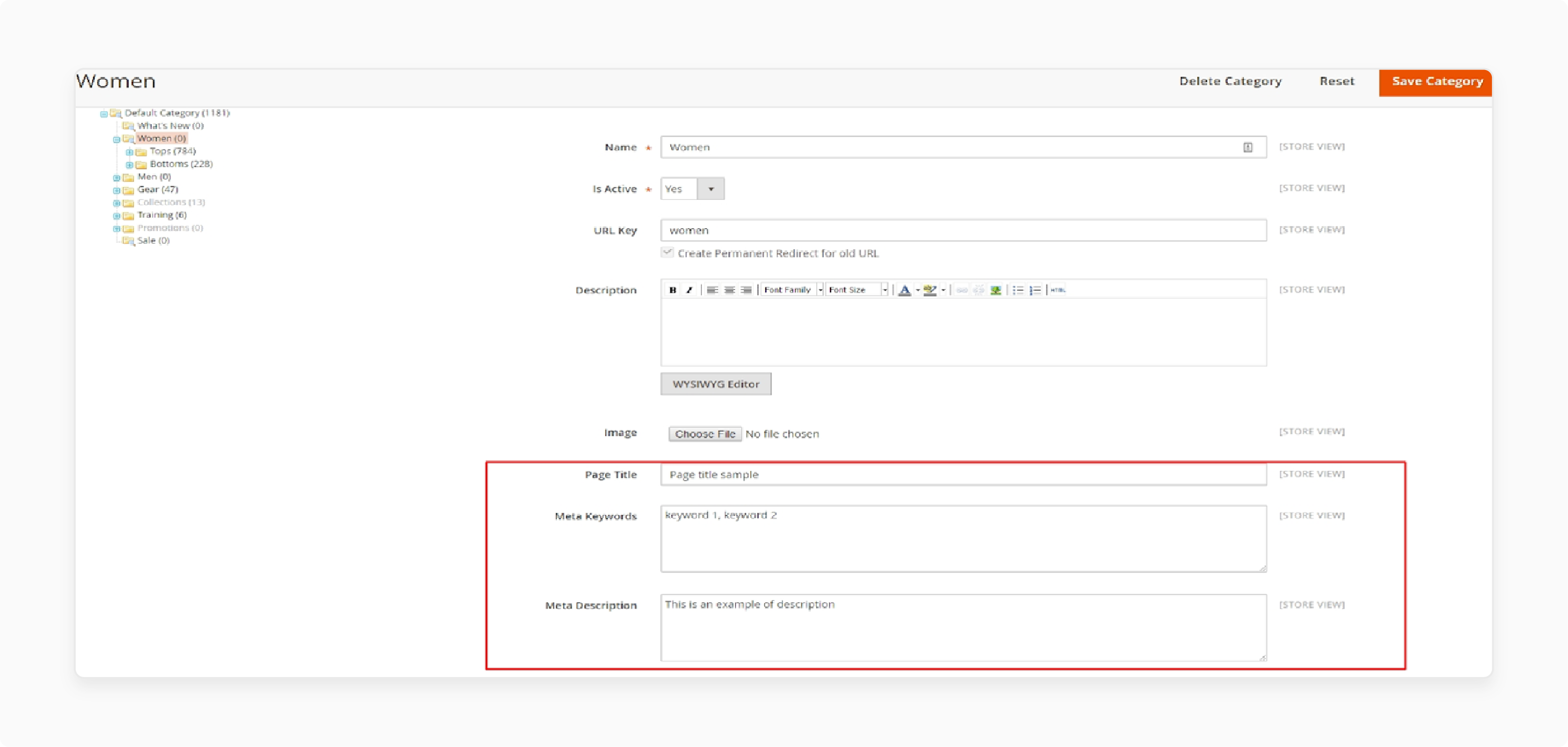 Adding or Editing Meta Keywords: For Categories