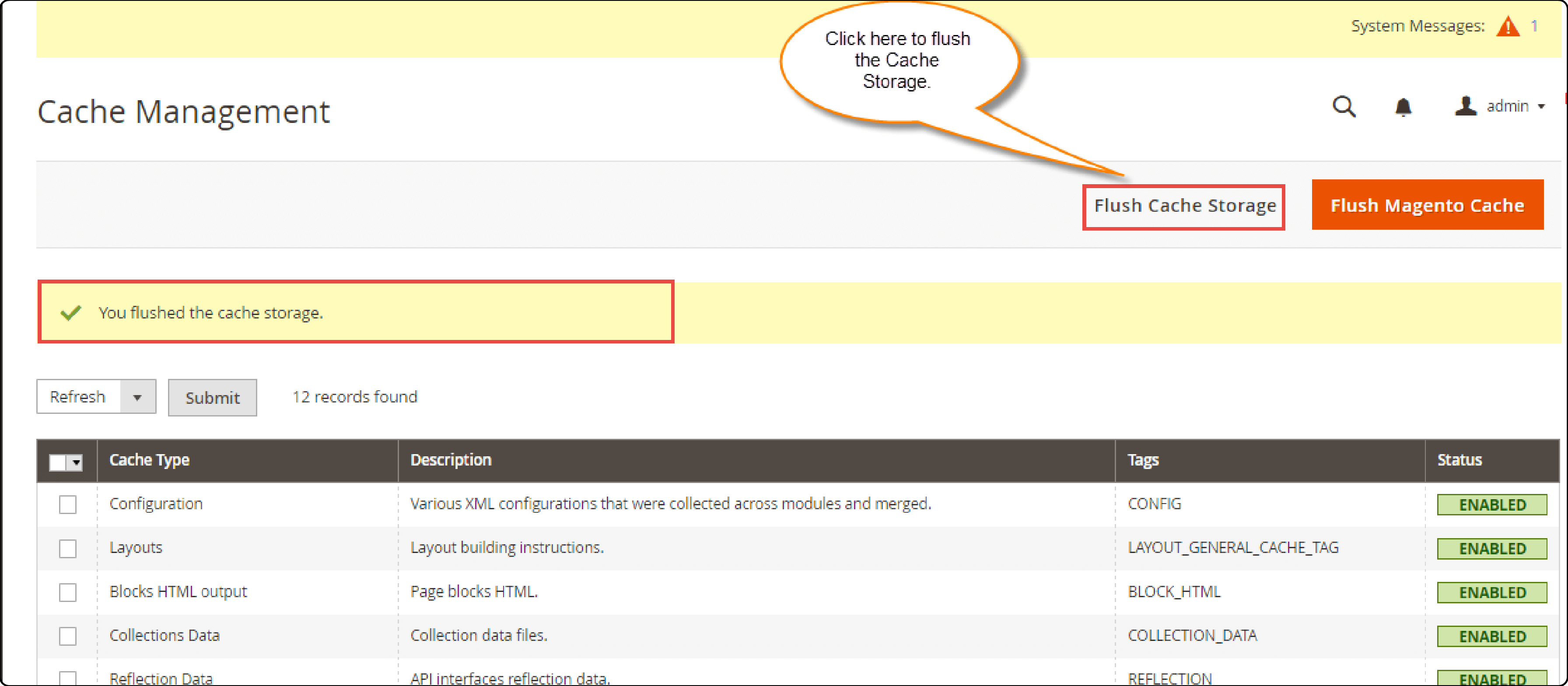 Flush Magento Cache